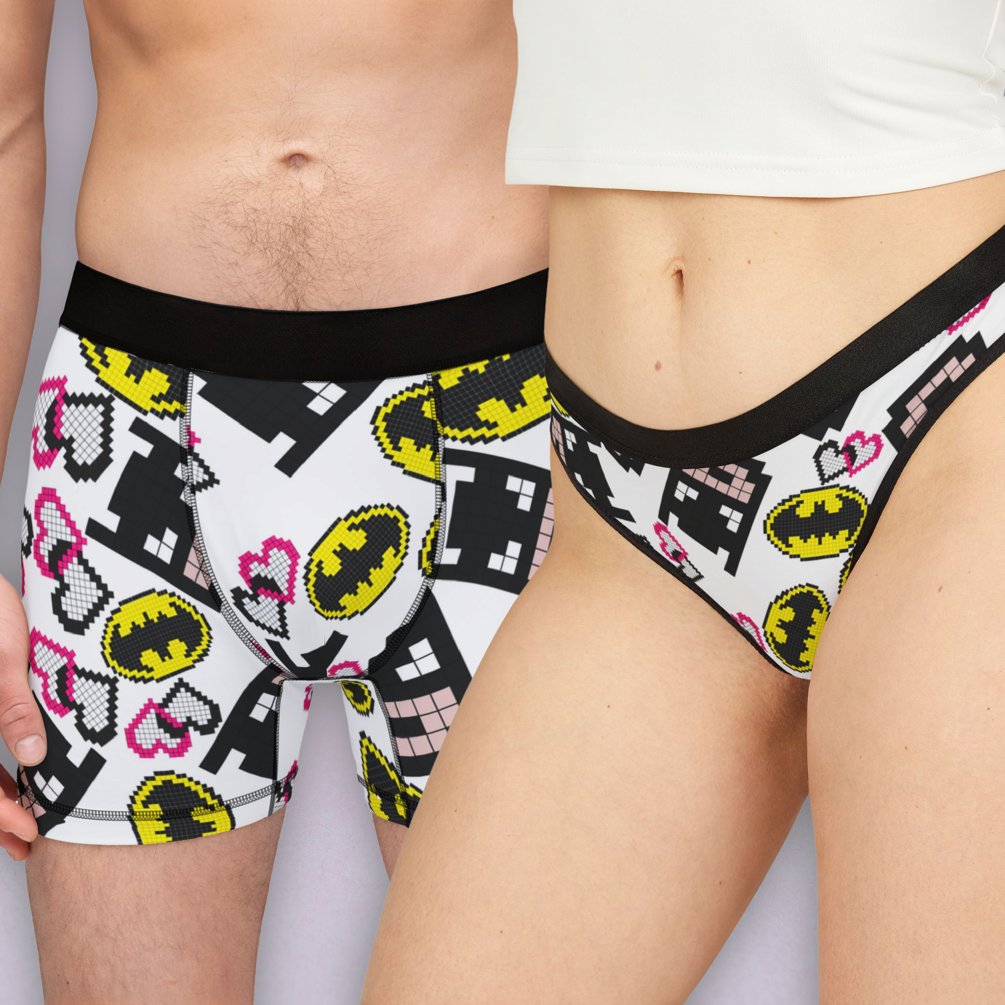 Couples matching  batman pixel underwear set boxer and thong