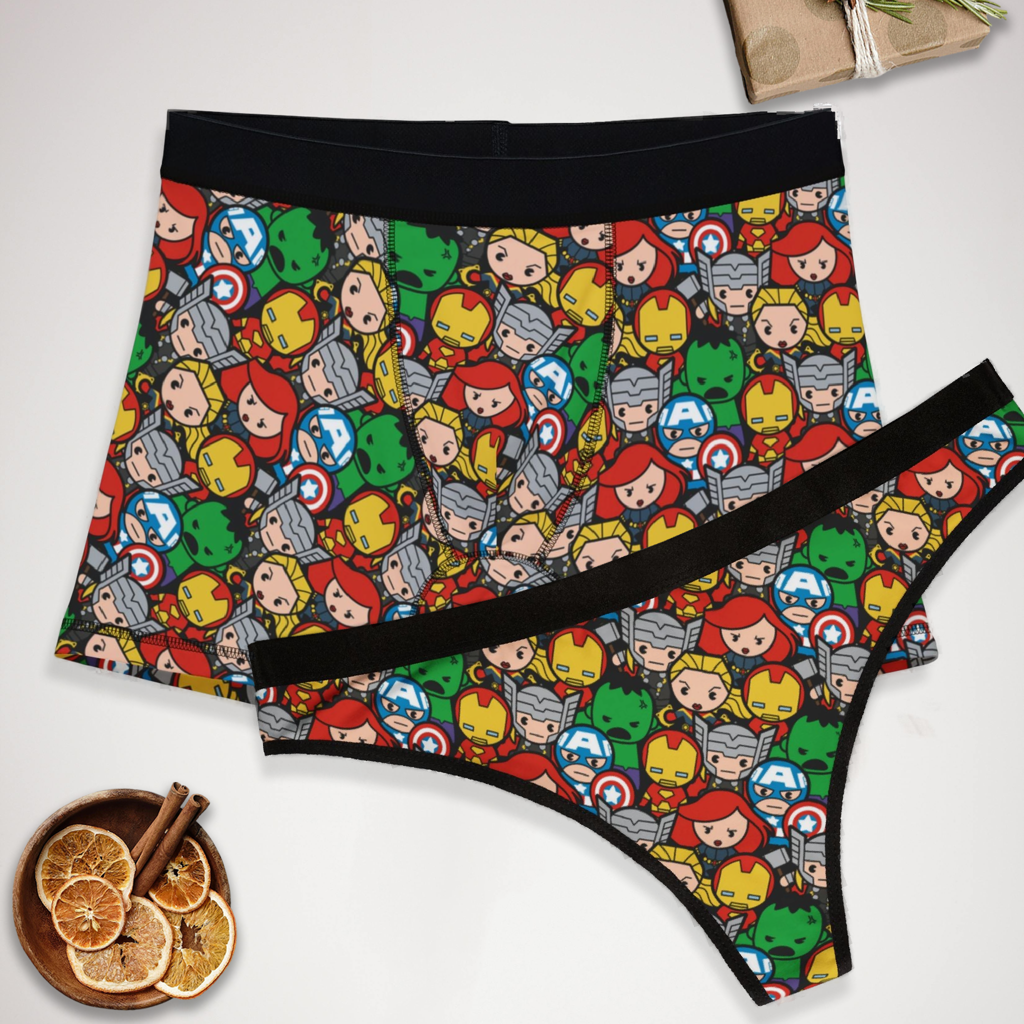 Couples matching  marvel avengers underwear set boxer and thong