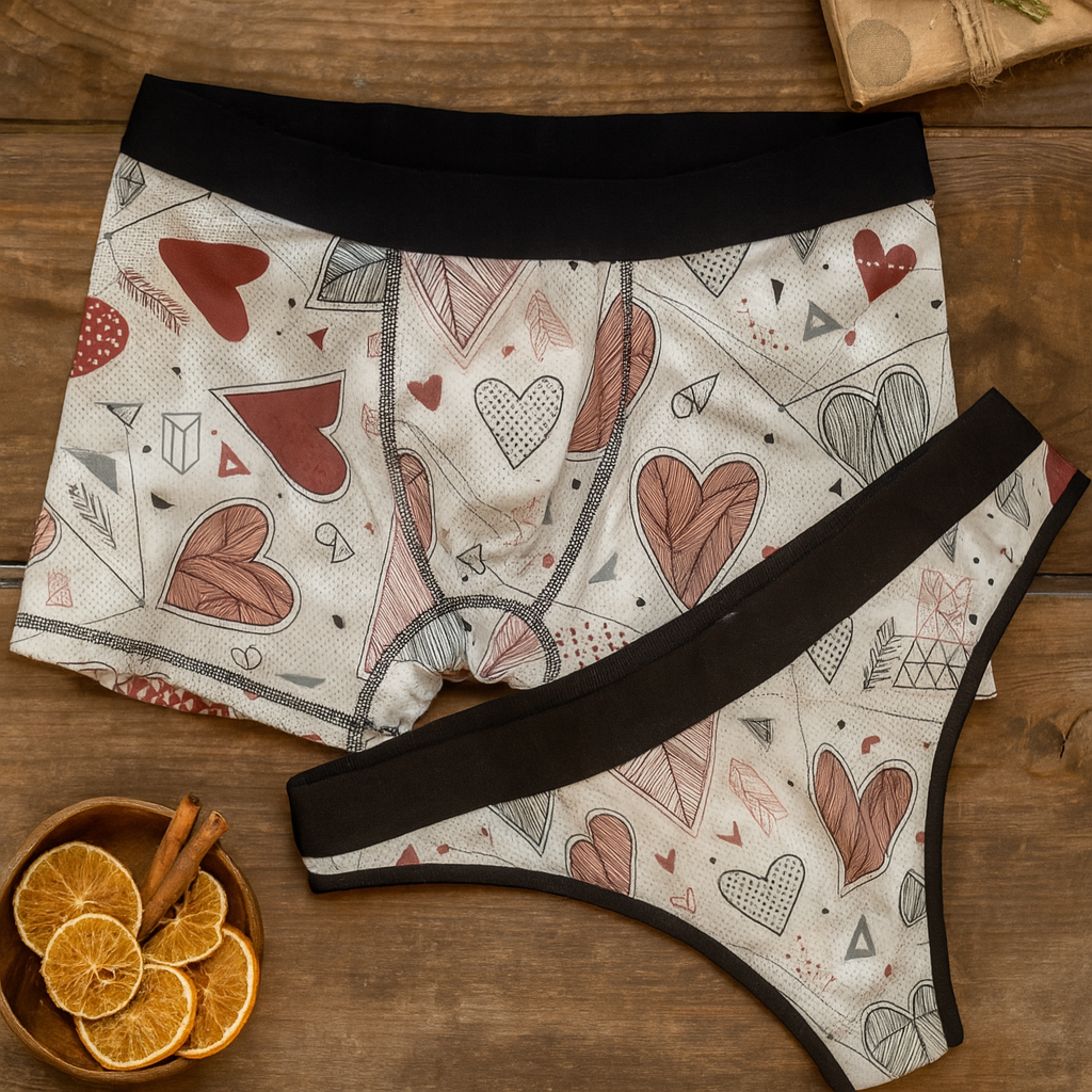 Matching underwear Valentine Heart Retro One for couples boxer & thong set