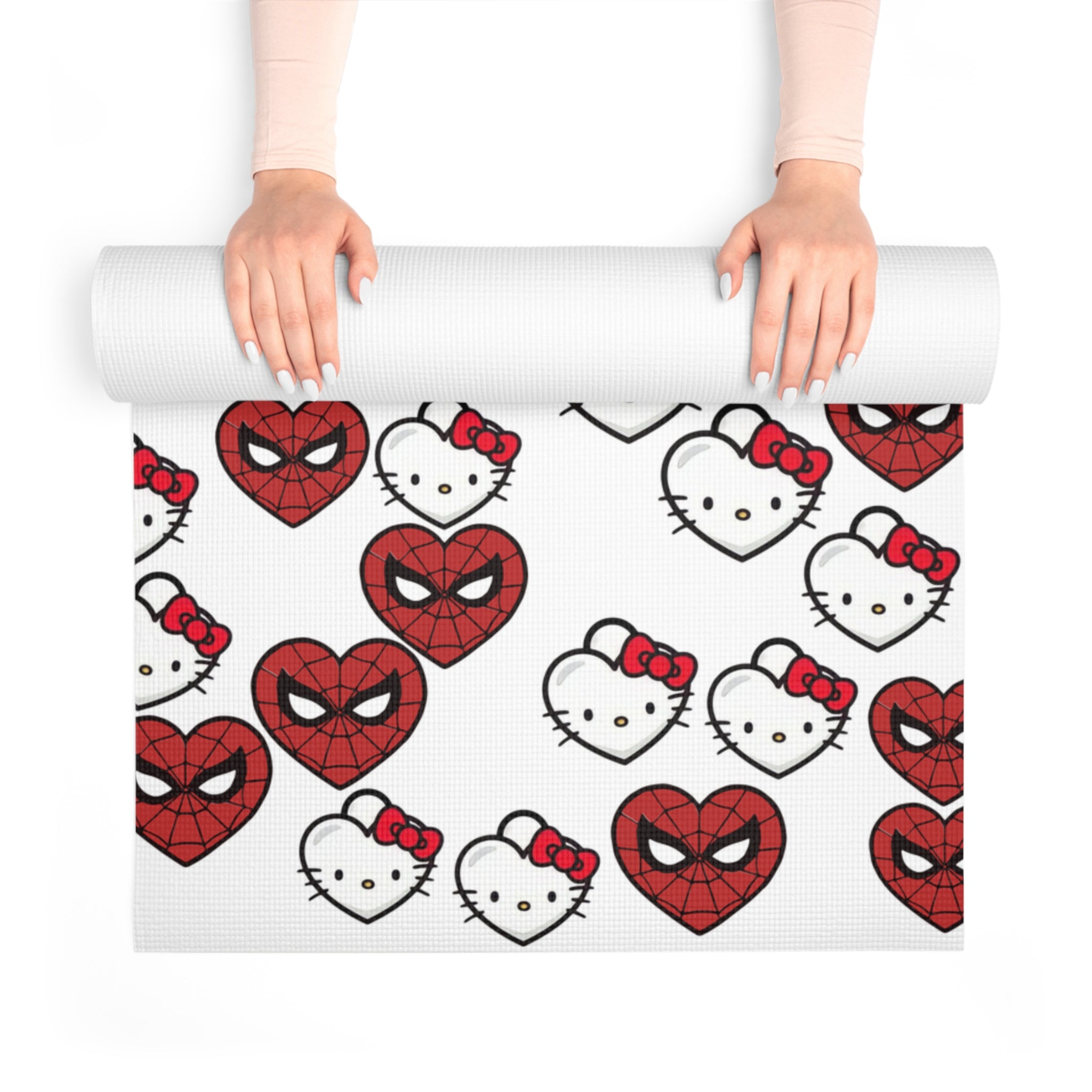 Foam yoga mat kitty spider heart shape white