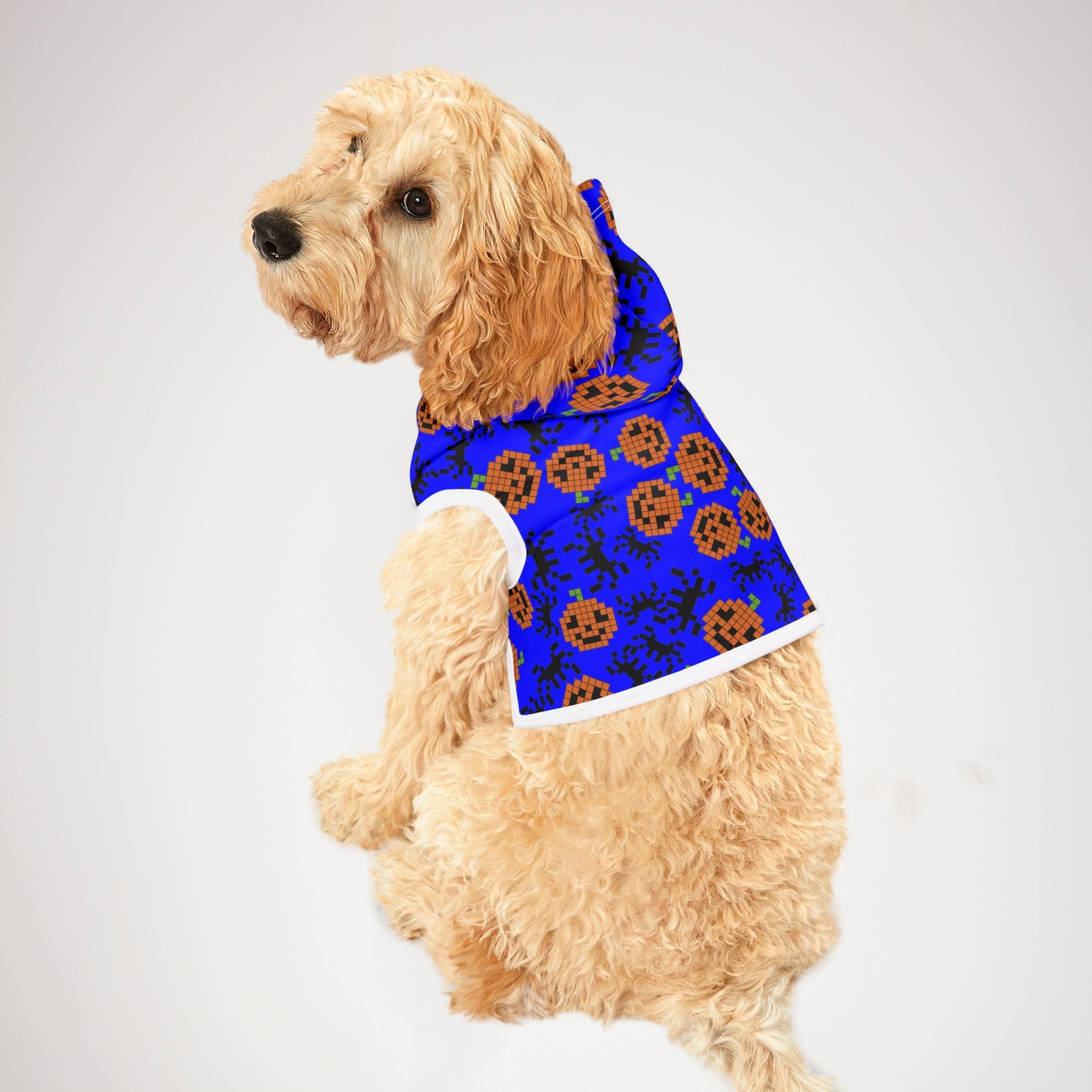 Pet hoodie pumpkin spider pixel halloween blue