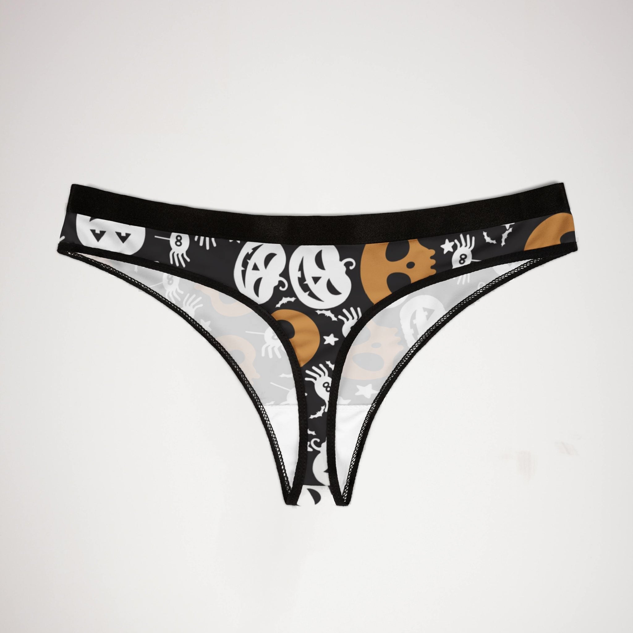 Women's thongs halloween pumpkin spider web black