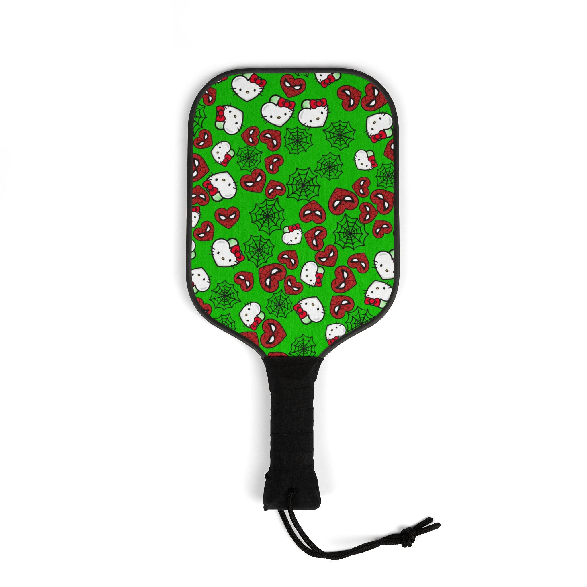 Pickleball kit (2 paddles + 2 balls + transparent bag) kitty spider web heart green