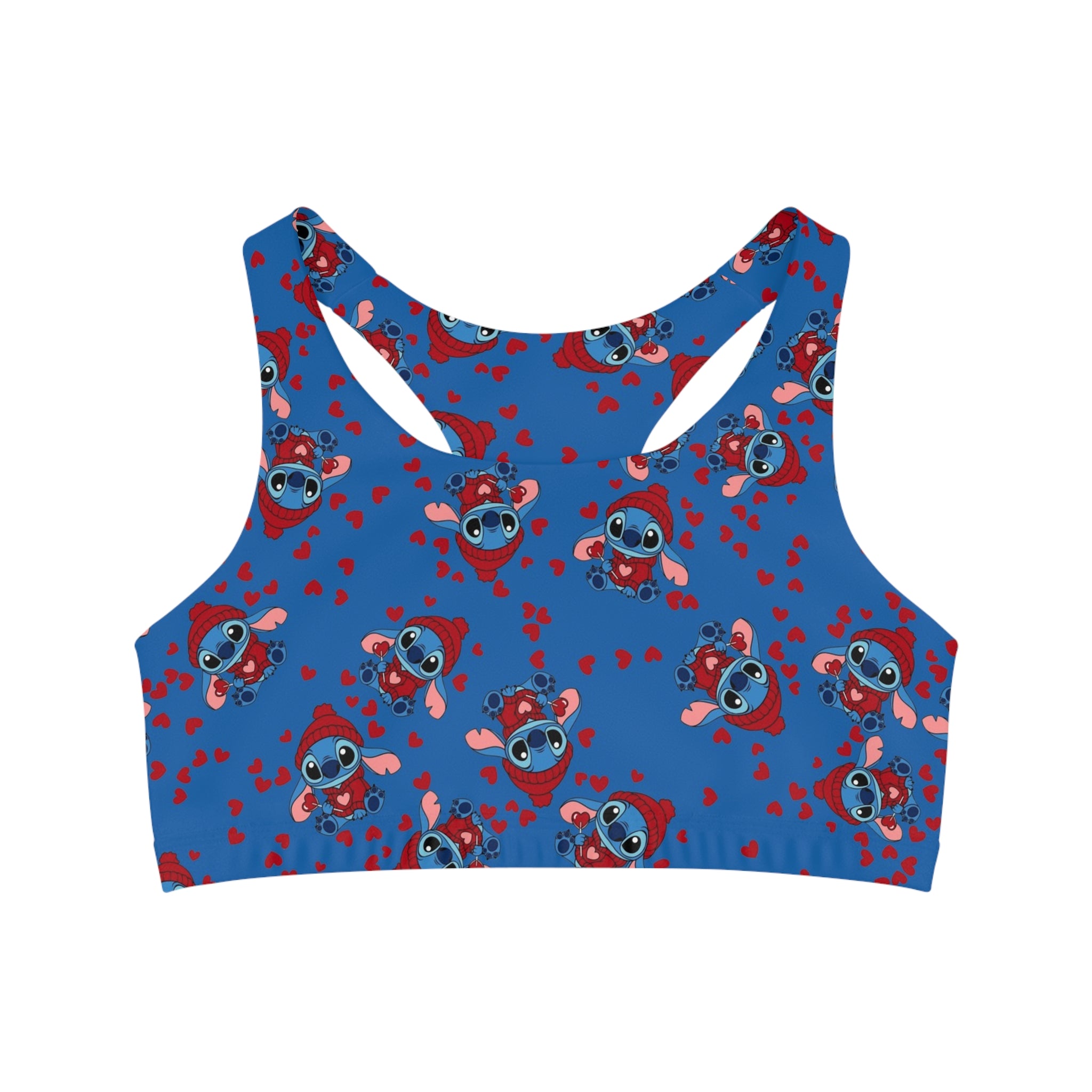 Sports bra stitch valentine cream heart blue