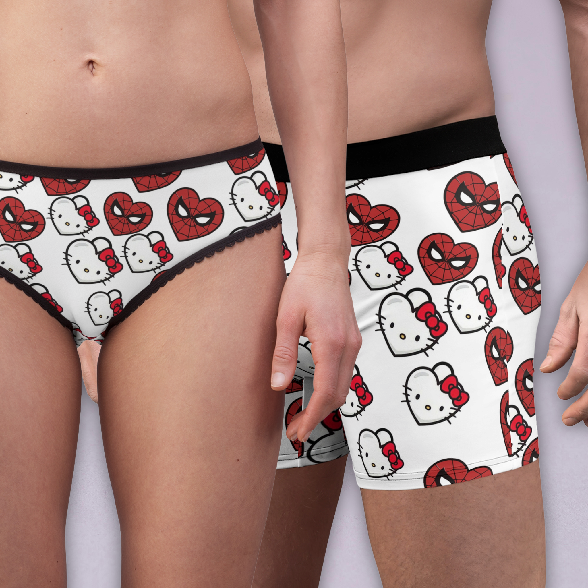 Couples matching kitty spider heart shape underwear set boxer & briefs