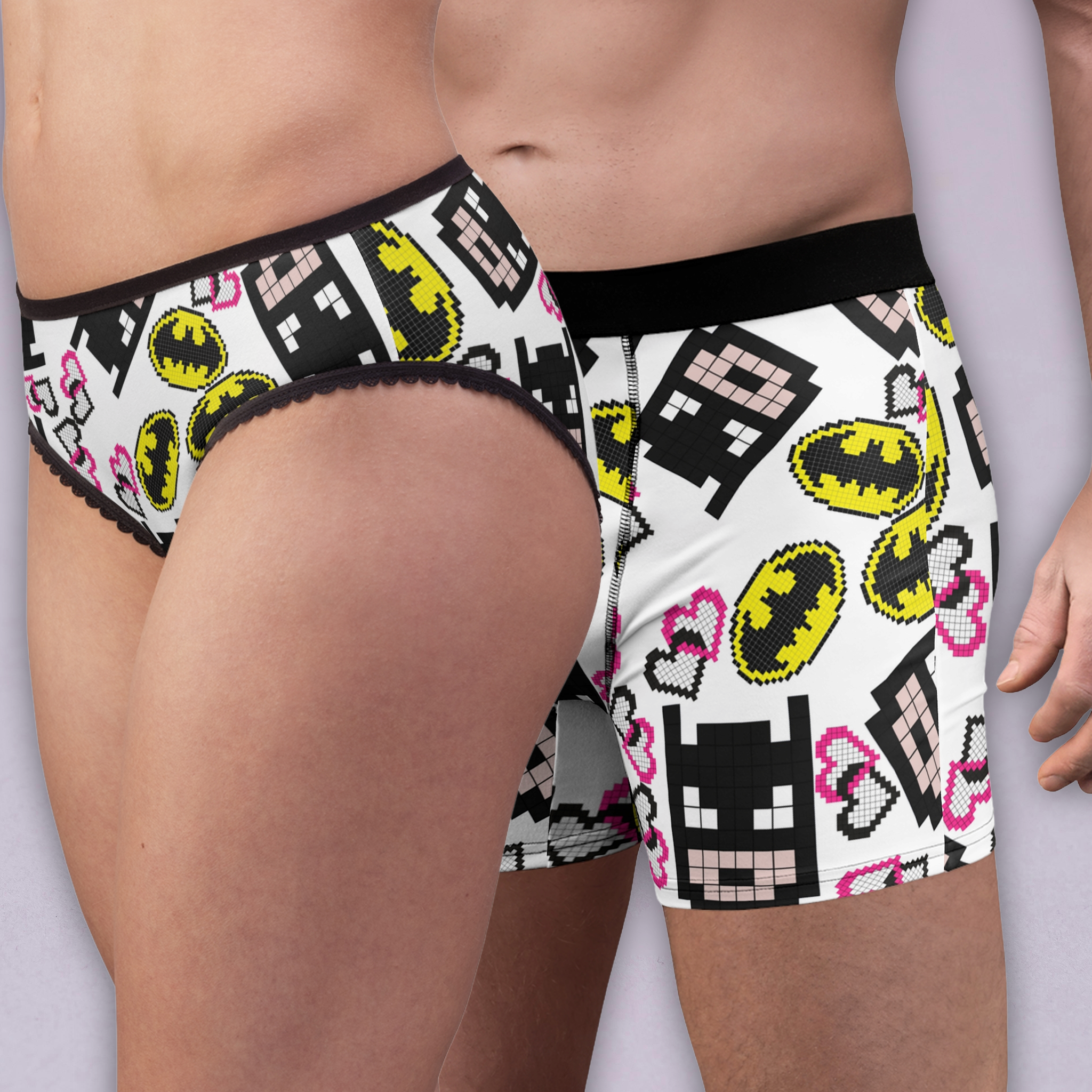 Couples matching batman pixel underwear set boxer & briefs