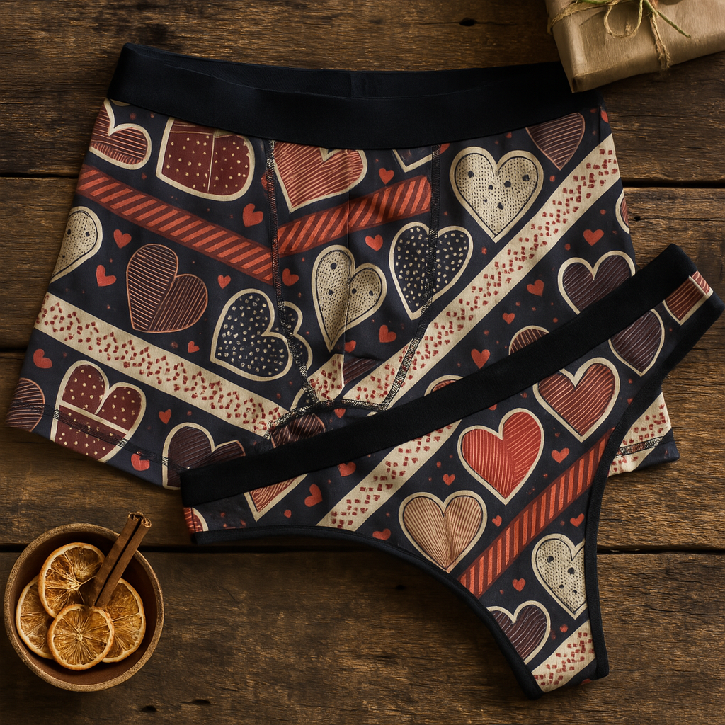 Matching underwear Valentine Heart Retro for couples boxer & thong set