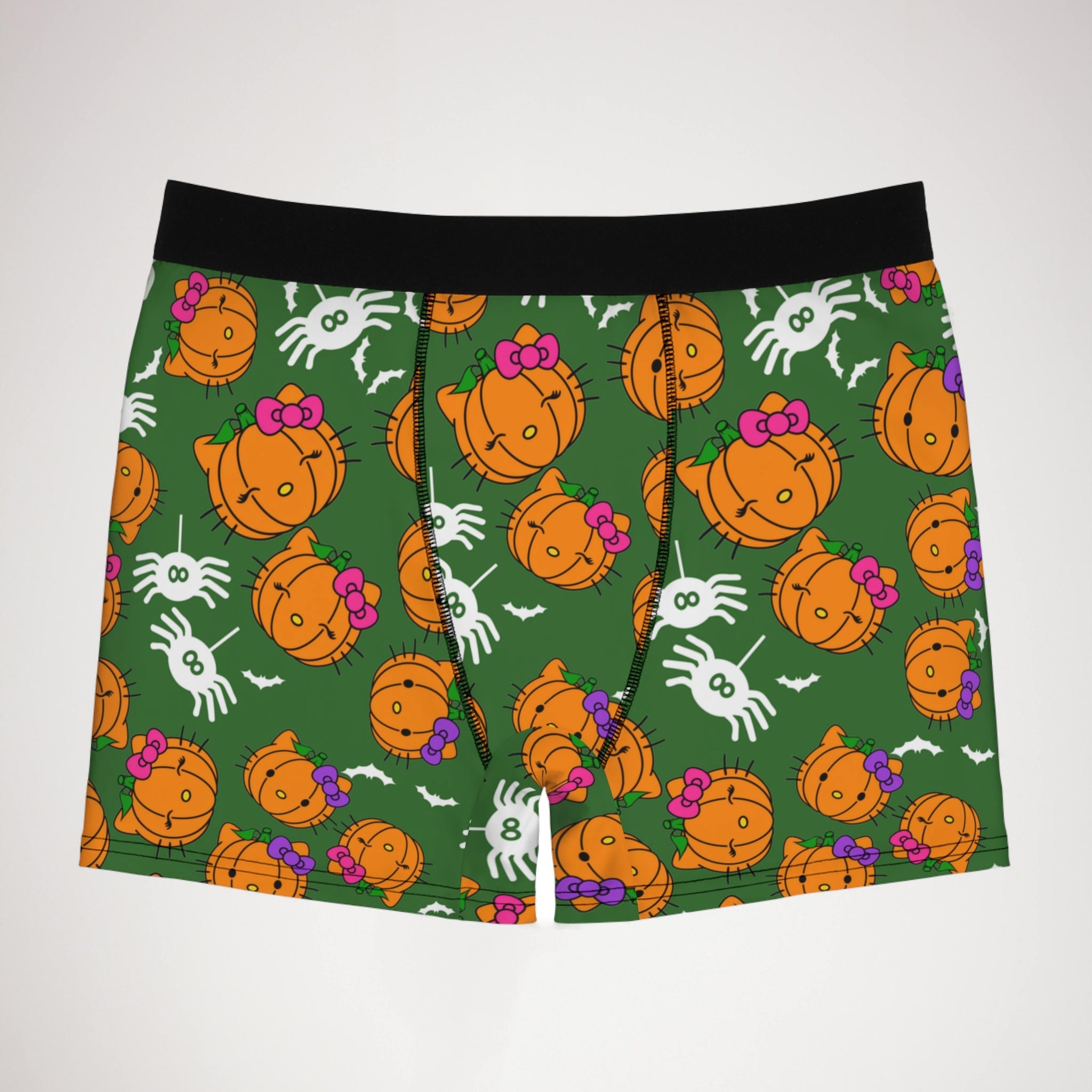 Men's boxer briefs double pumpkin kitty Halloween green