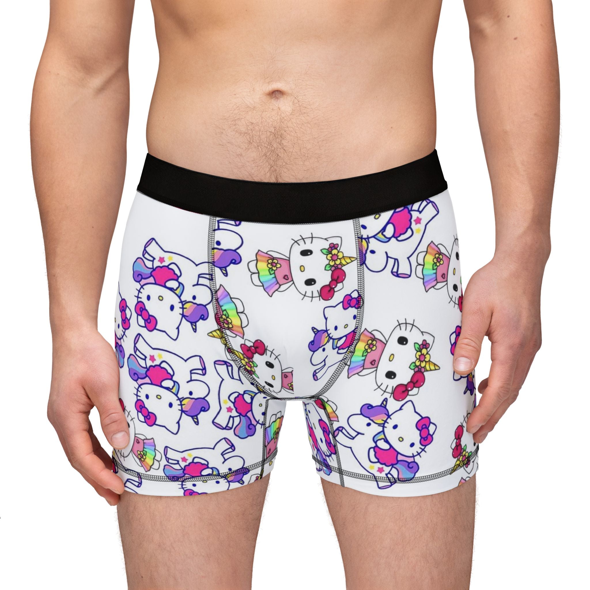 Men's boxers kitty unicorn rainbow valentine love white