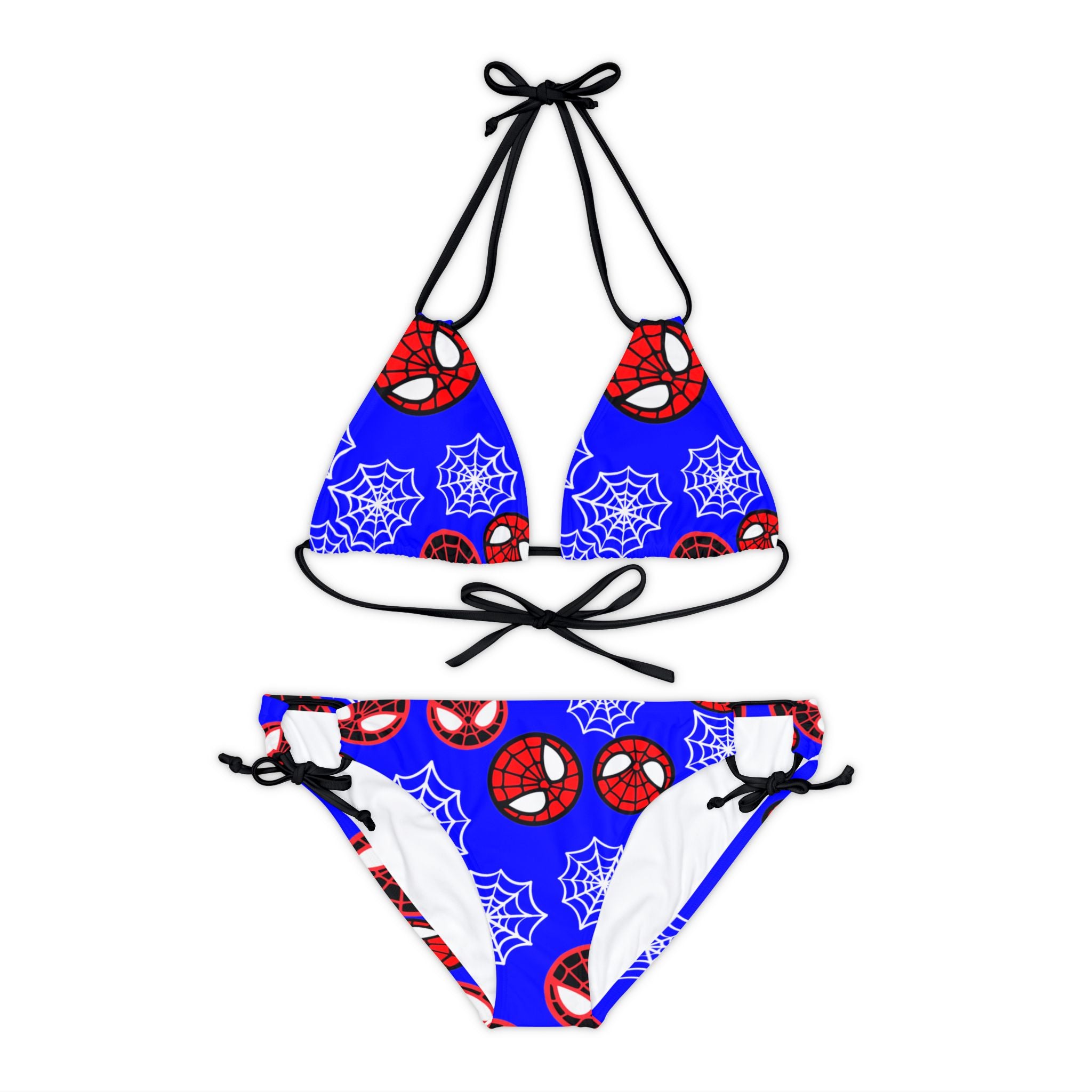 Strappy bikini set spider circle web blue