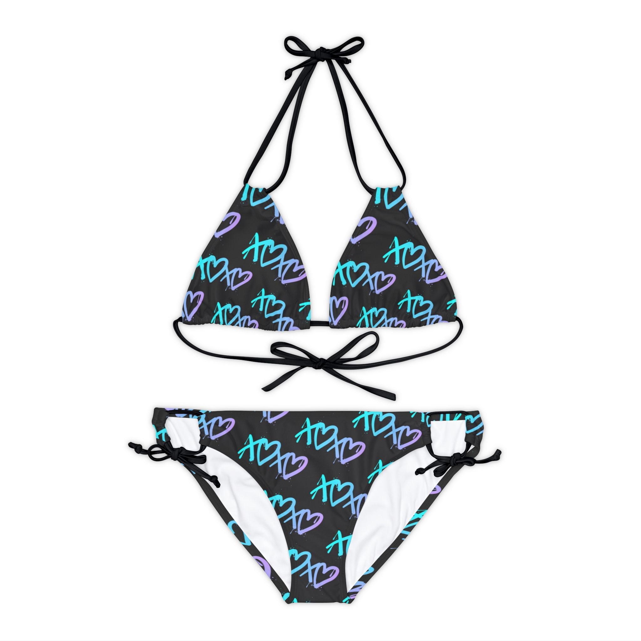 Strappy bikini set graffiti x o heart black