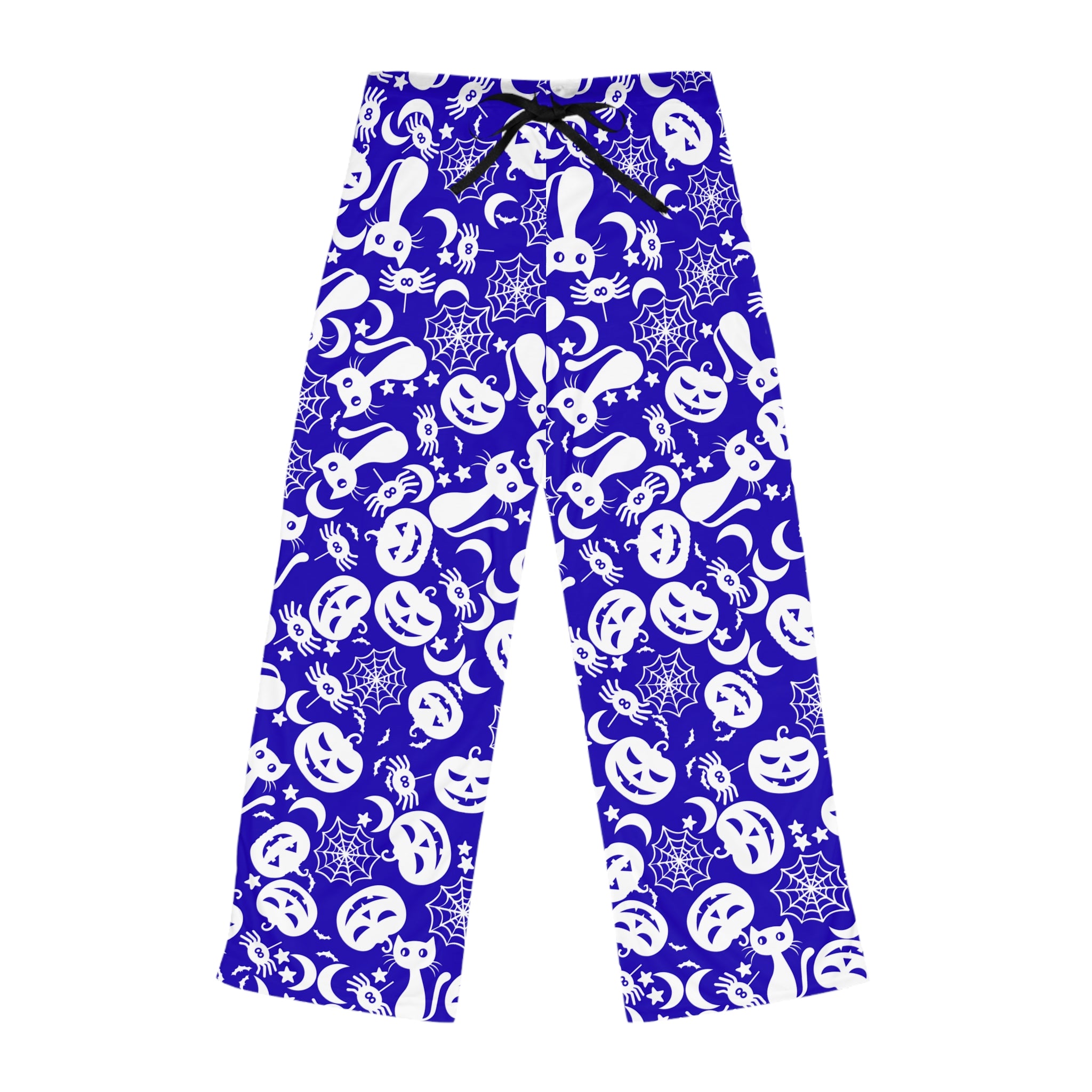 Women's pajama pants halloween pumpkin spider web blue