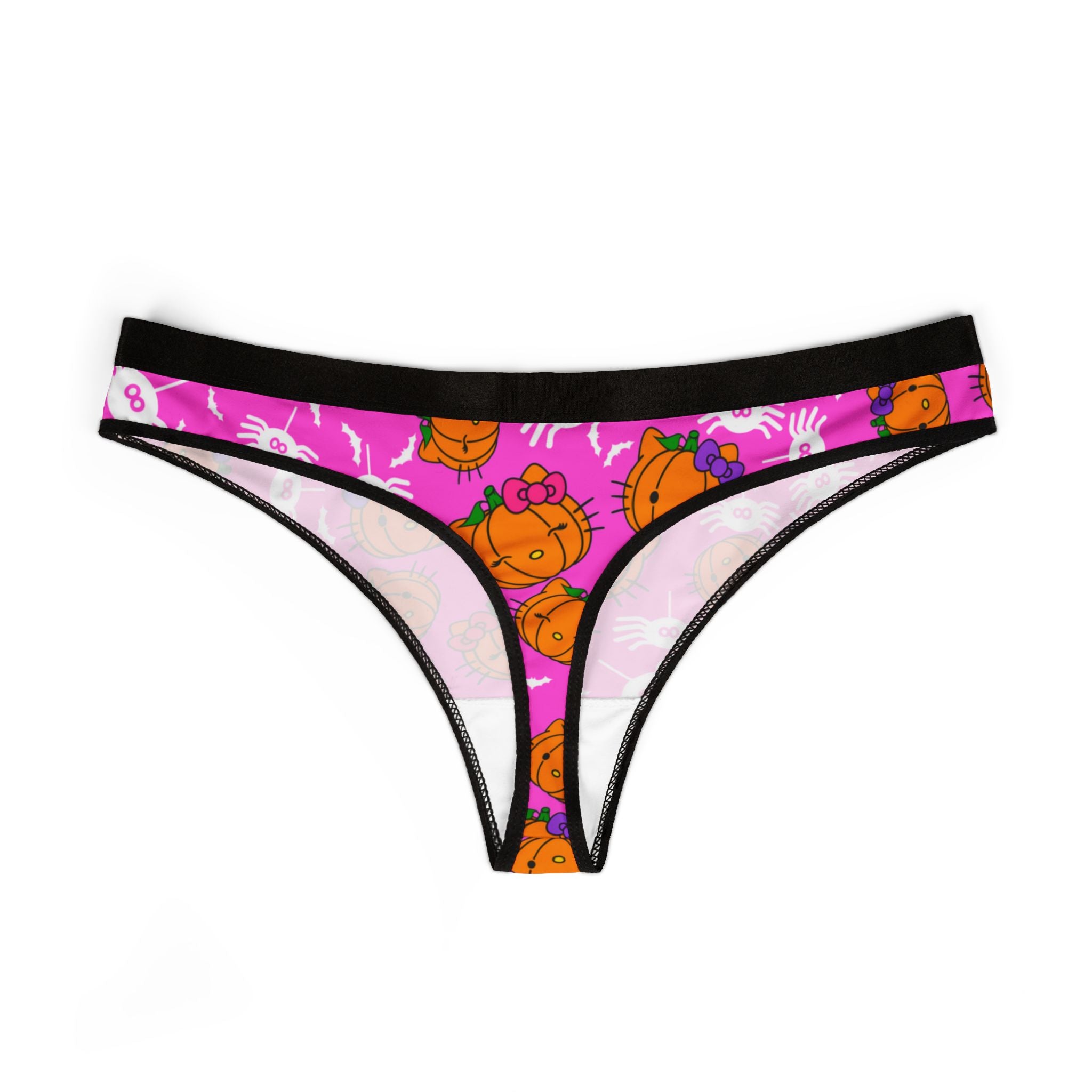 Women's thongs double pumpkin kitty Halloween pink