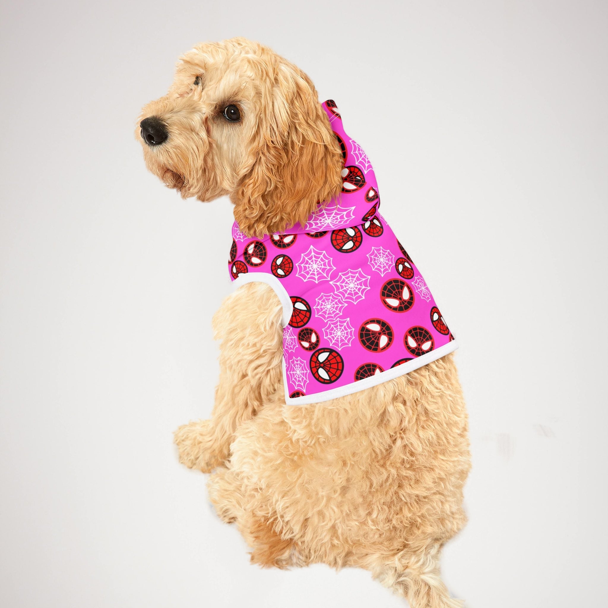 Pet hoodie spider circle web pink