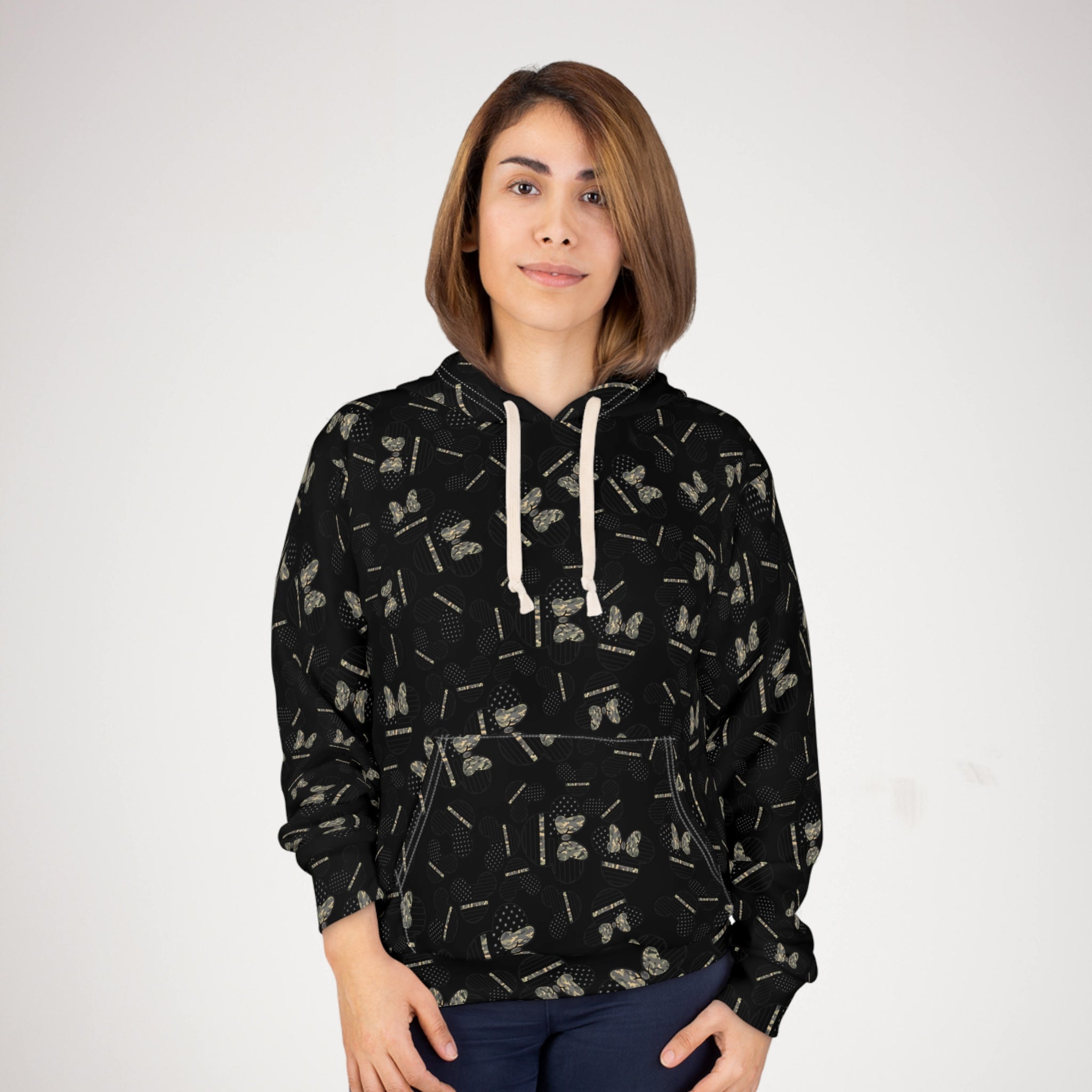 Unisex pullover hoodie veterans day mickey minnie black