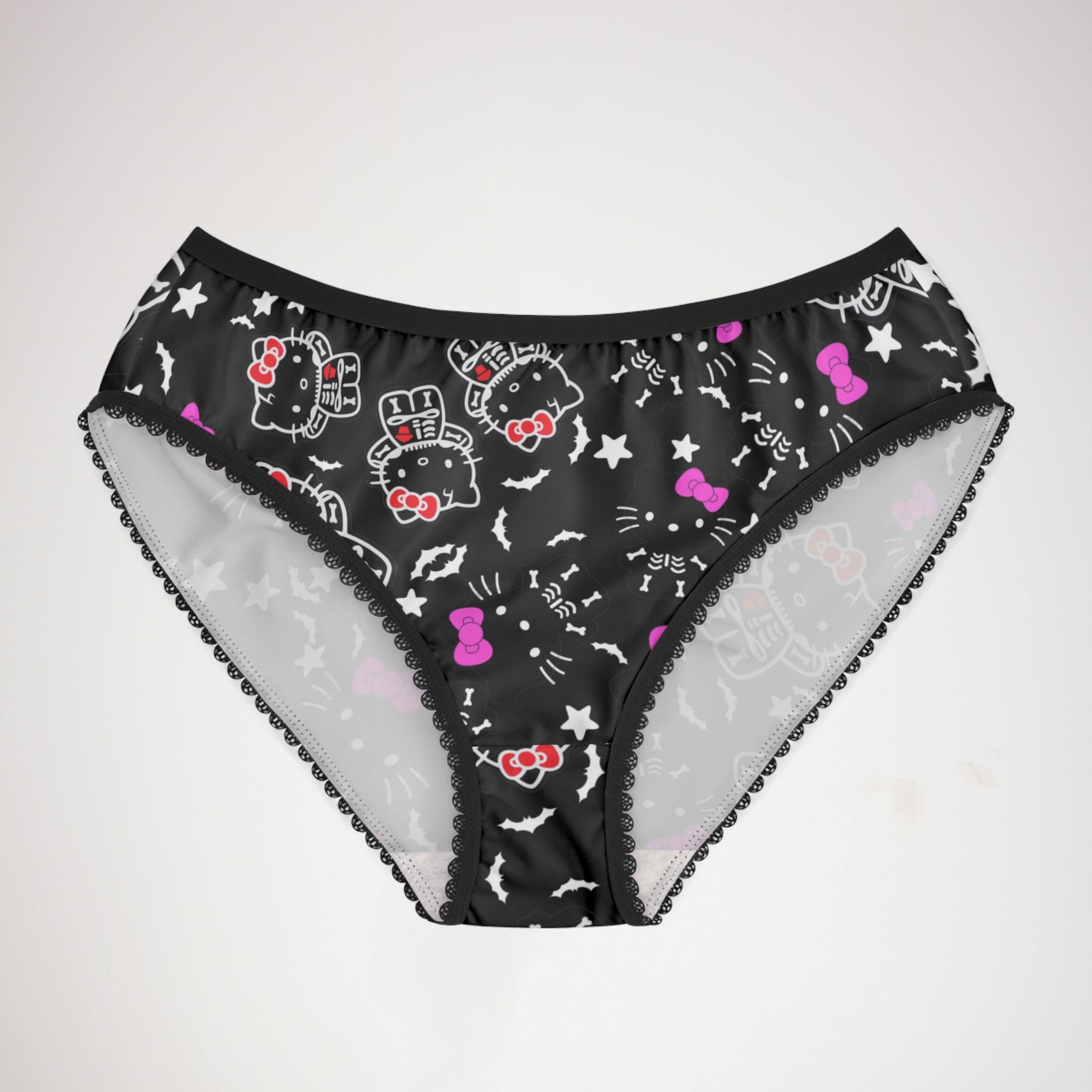 Women's briefs kitty halloween bones black