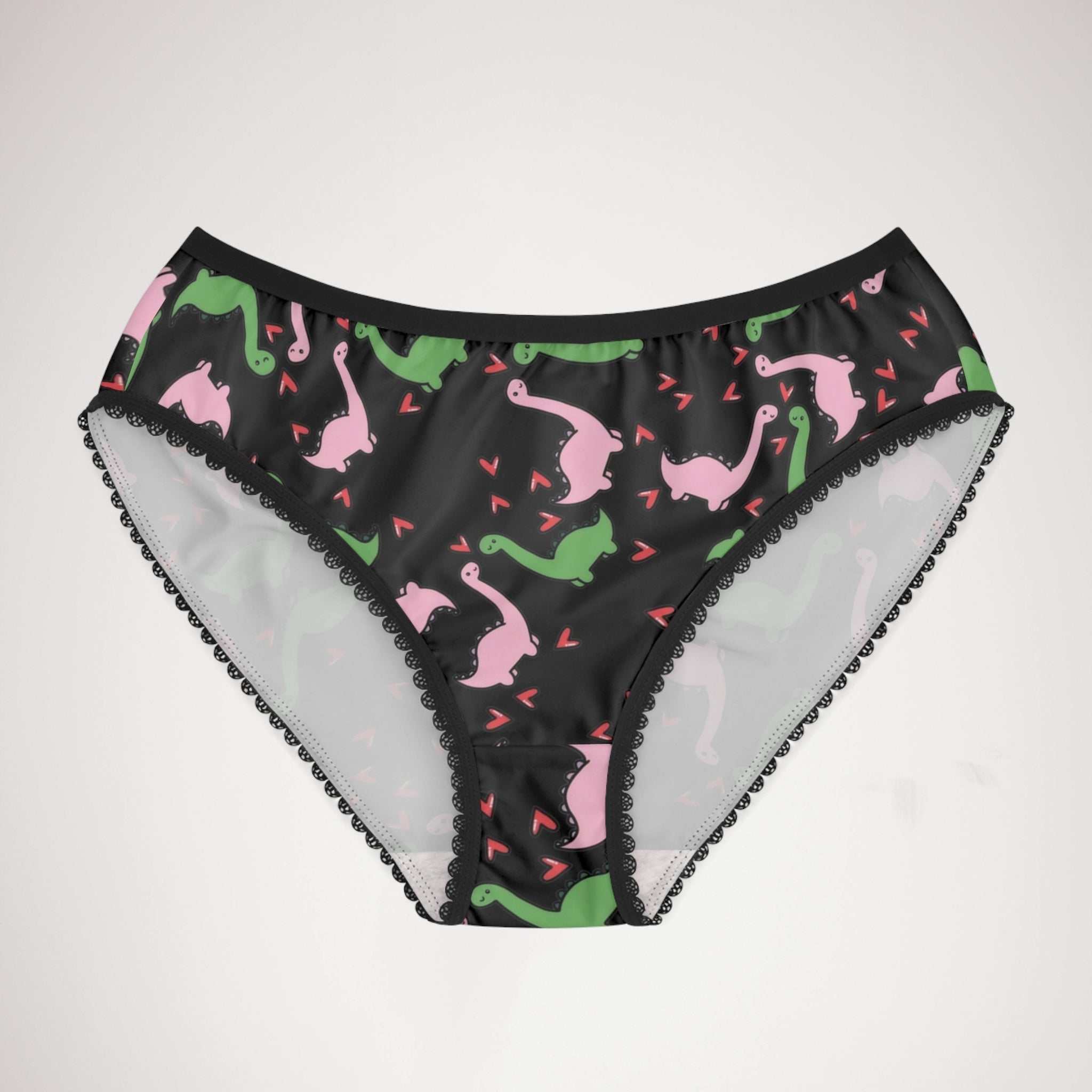 Women's briefs dinosaur valentine heart black