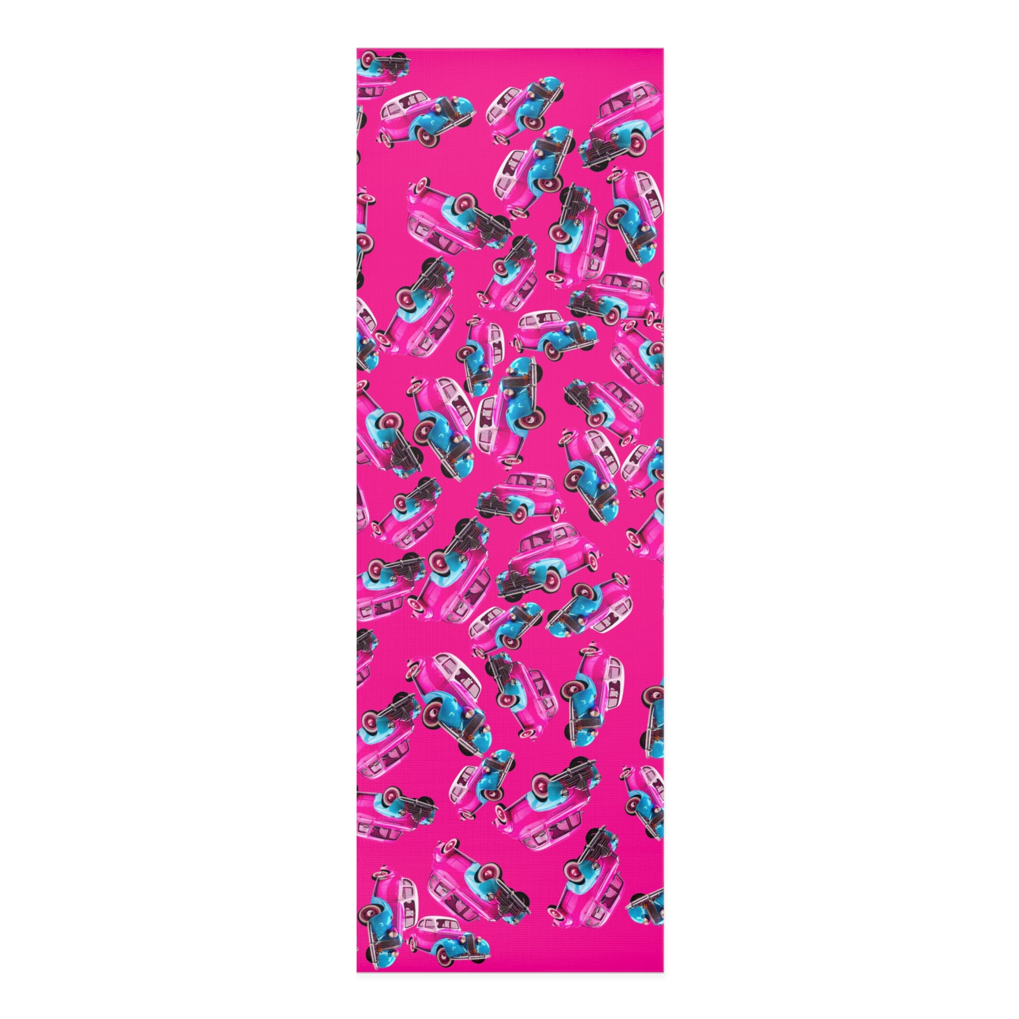 Foam yoga mat cartoon dirty old cars pink