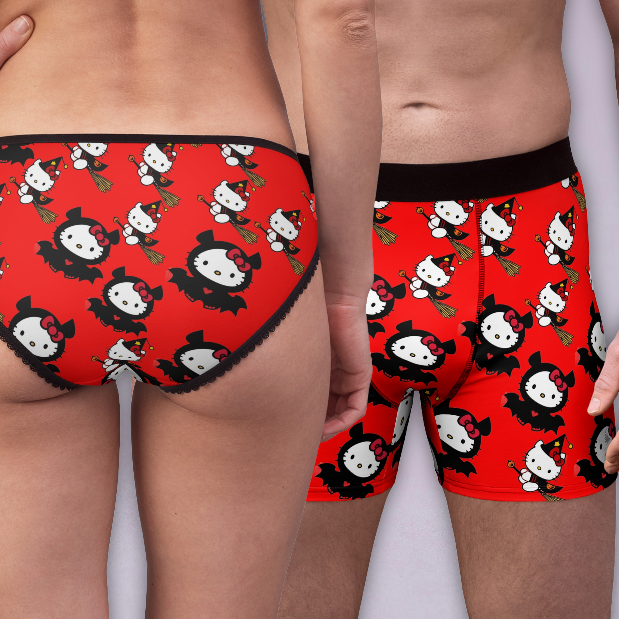 Couples matching halloween kitty underwear set boxer & briefs