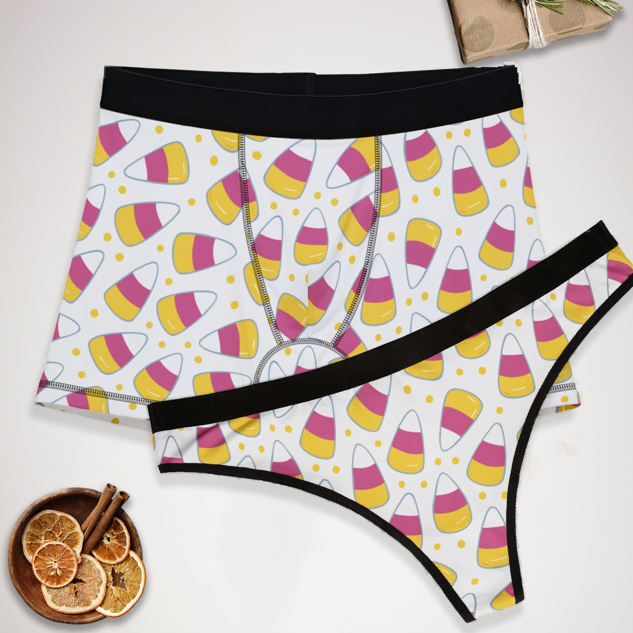 Matching underwear Pink Halloween for couples boxer & thong set