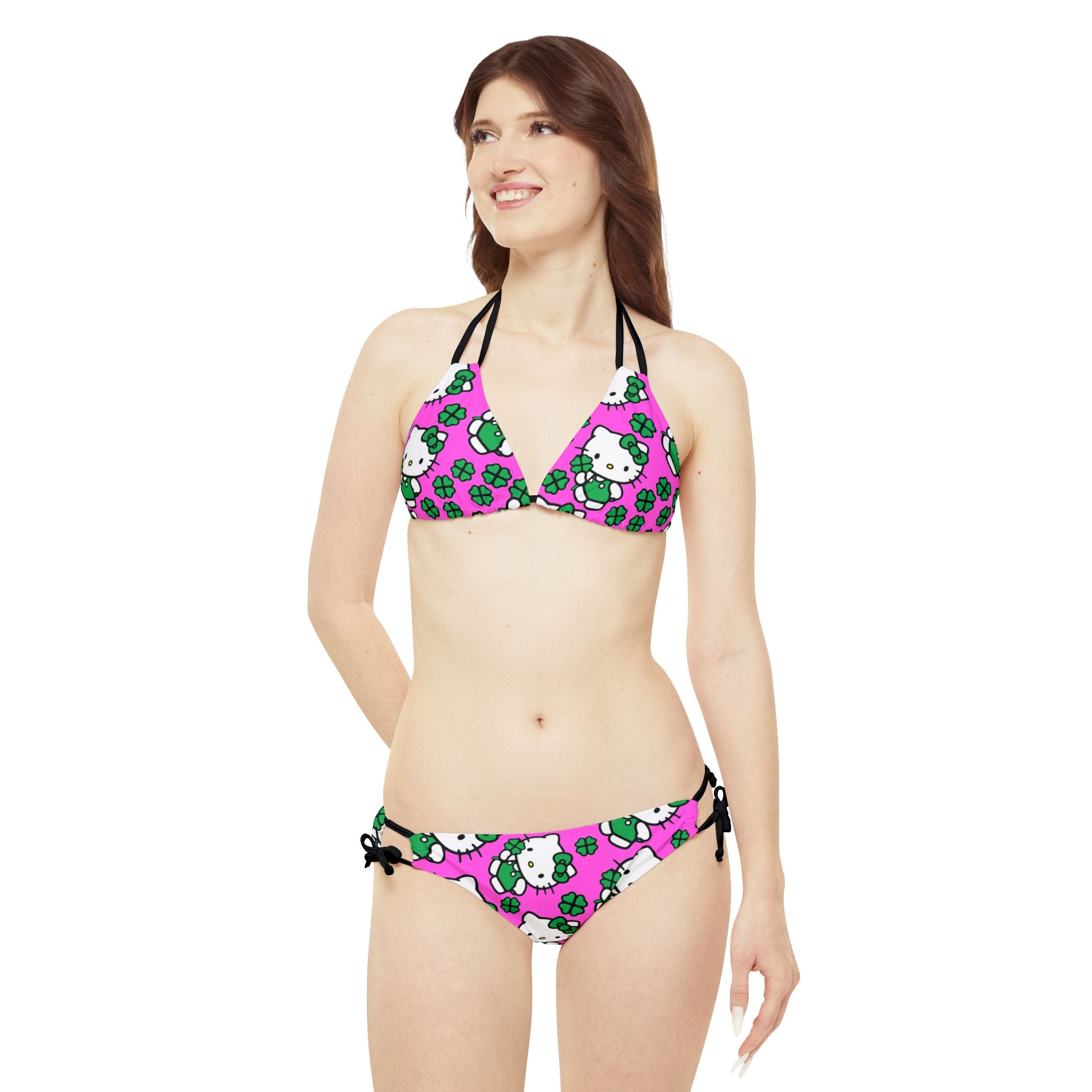 Strappy bikini set kitty saint patrick lucky pink