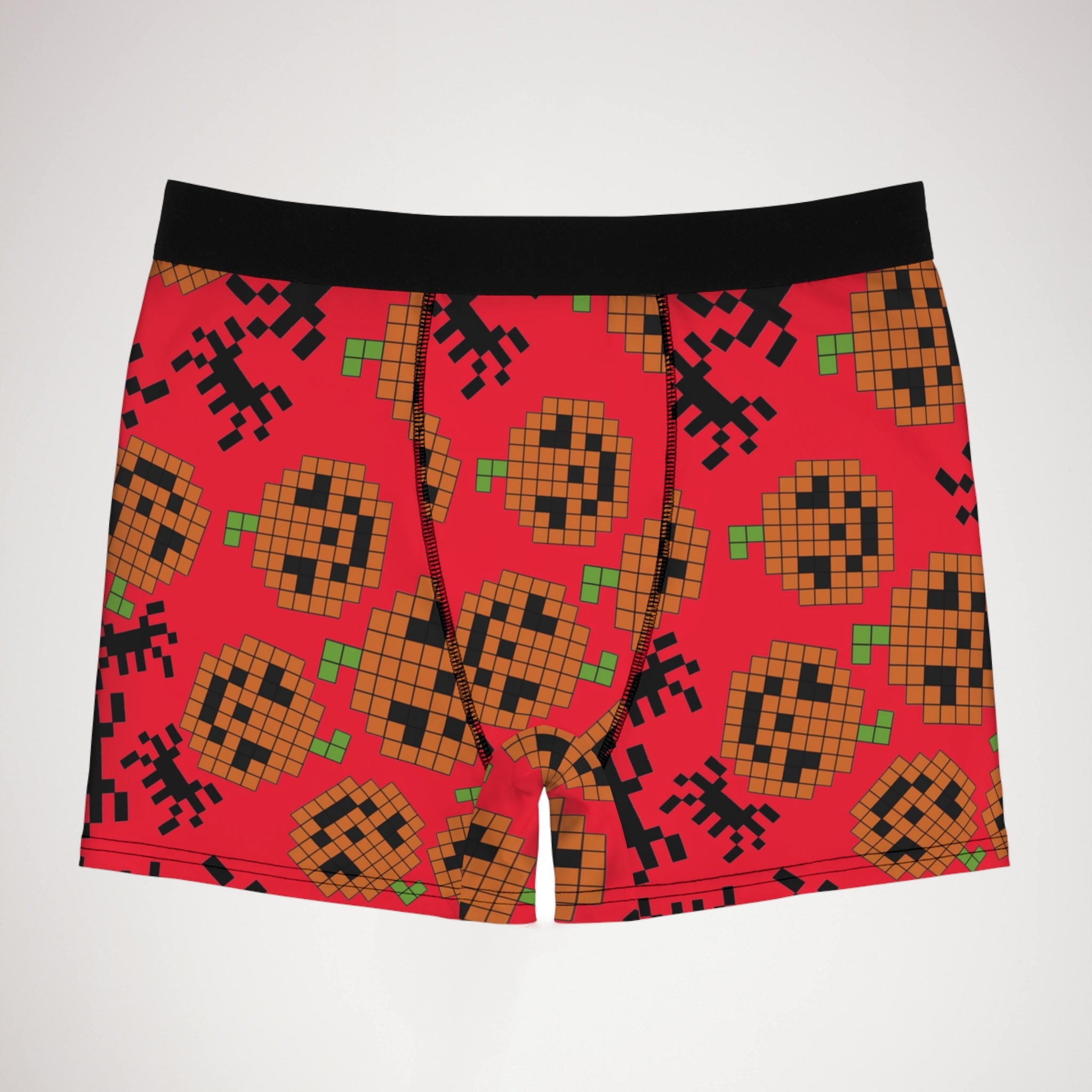 Men's boxer briefs pumpkin spider pixel halloween red