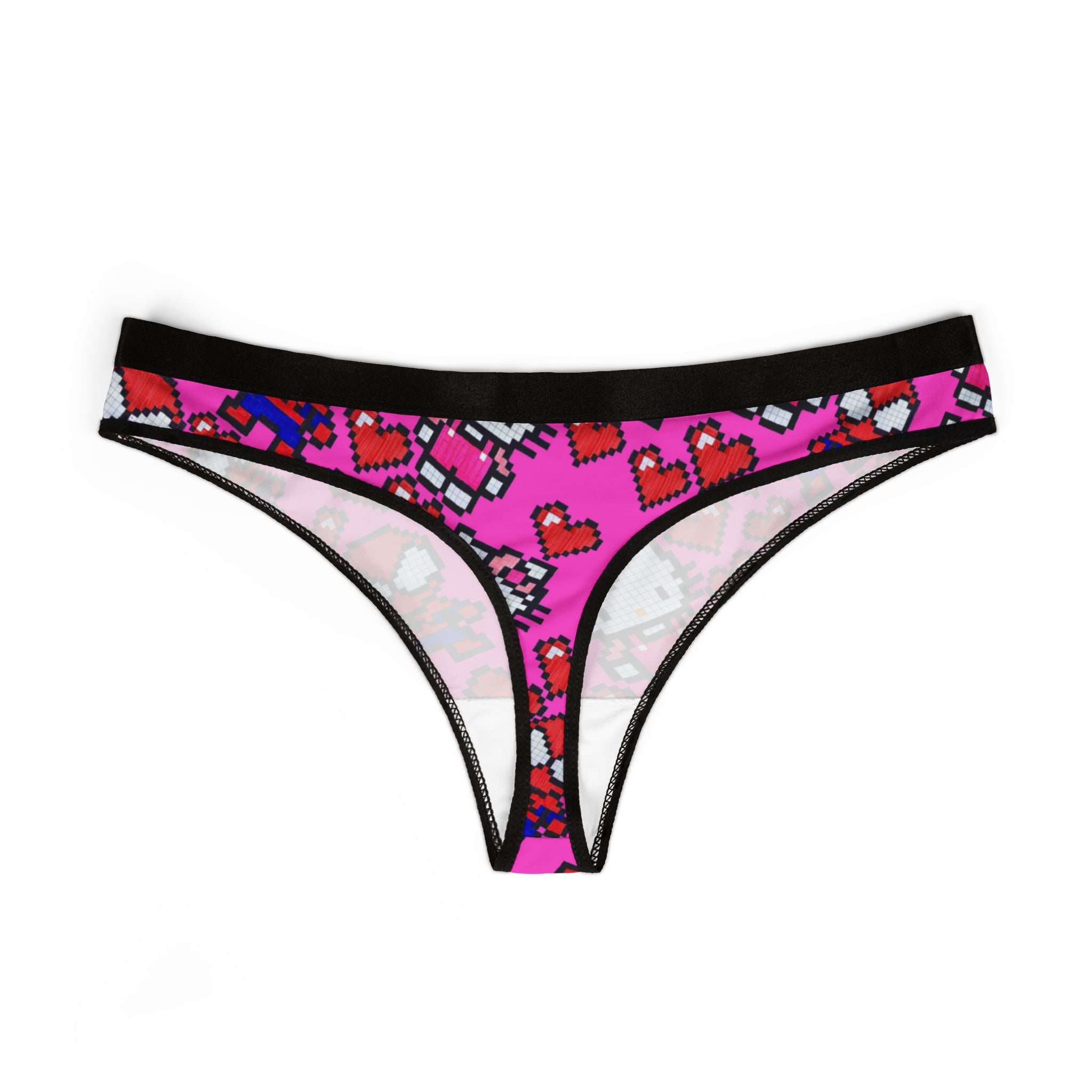 Women's thongs spider kitty pixel heart love valentine pink