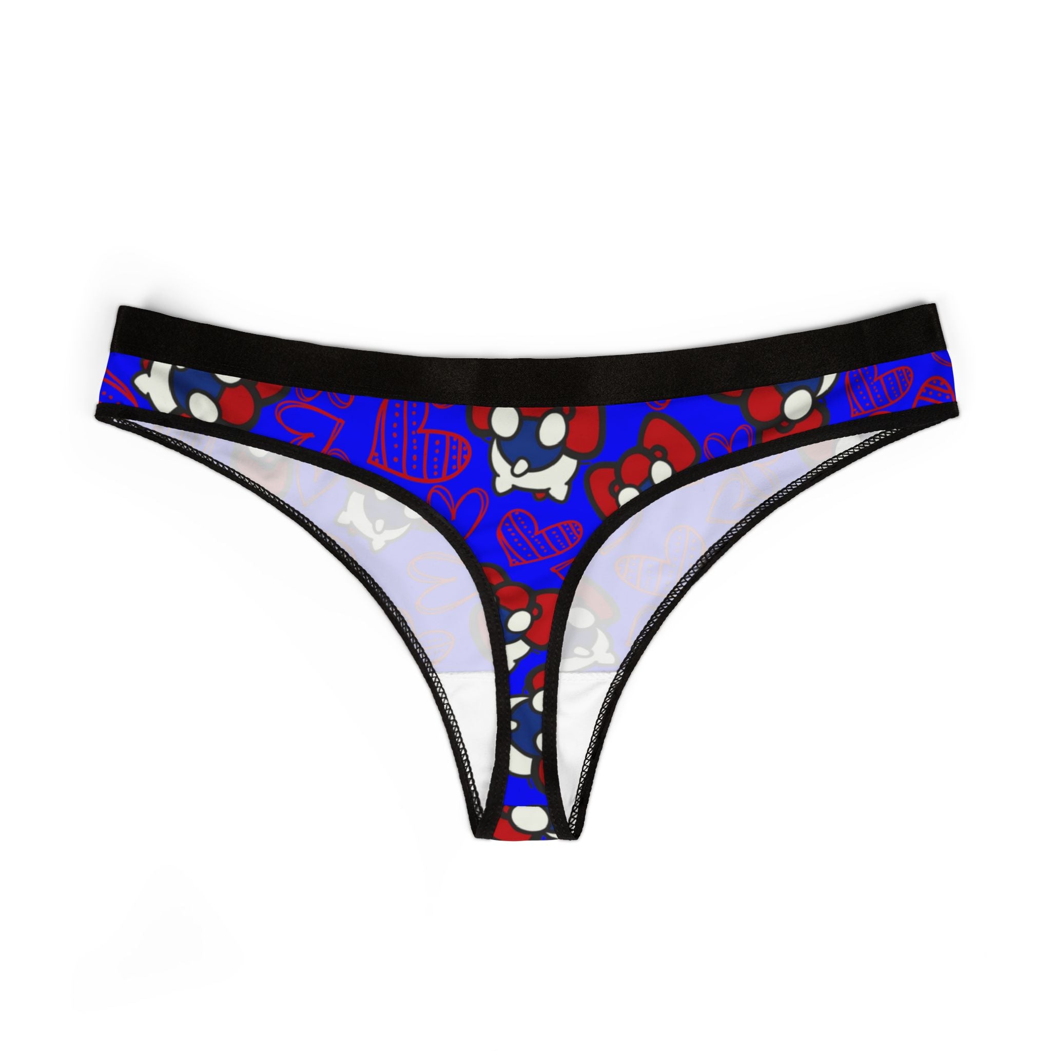 Women's thongs cherry kitty back heart blue