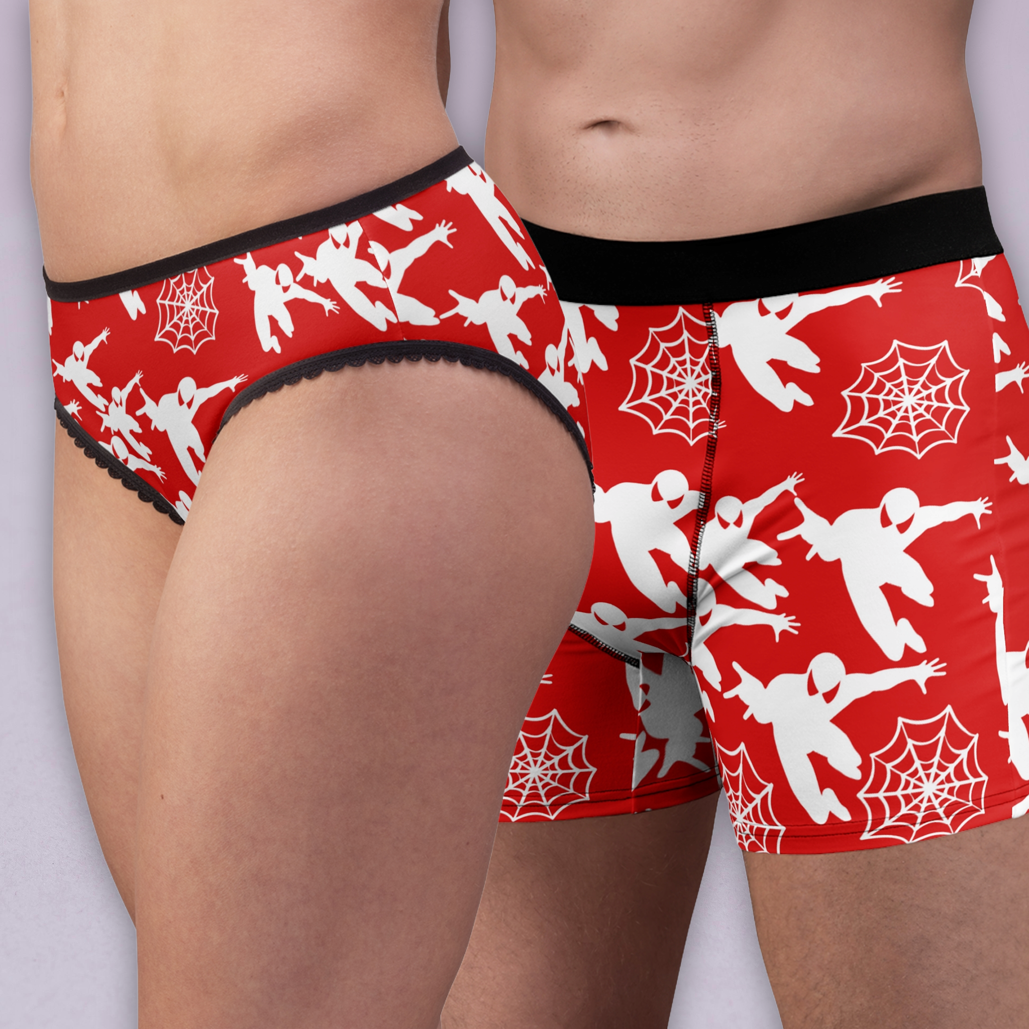 Couples matching spiderman web plain underwear set boxer & briefs