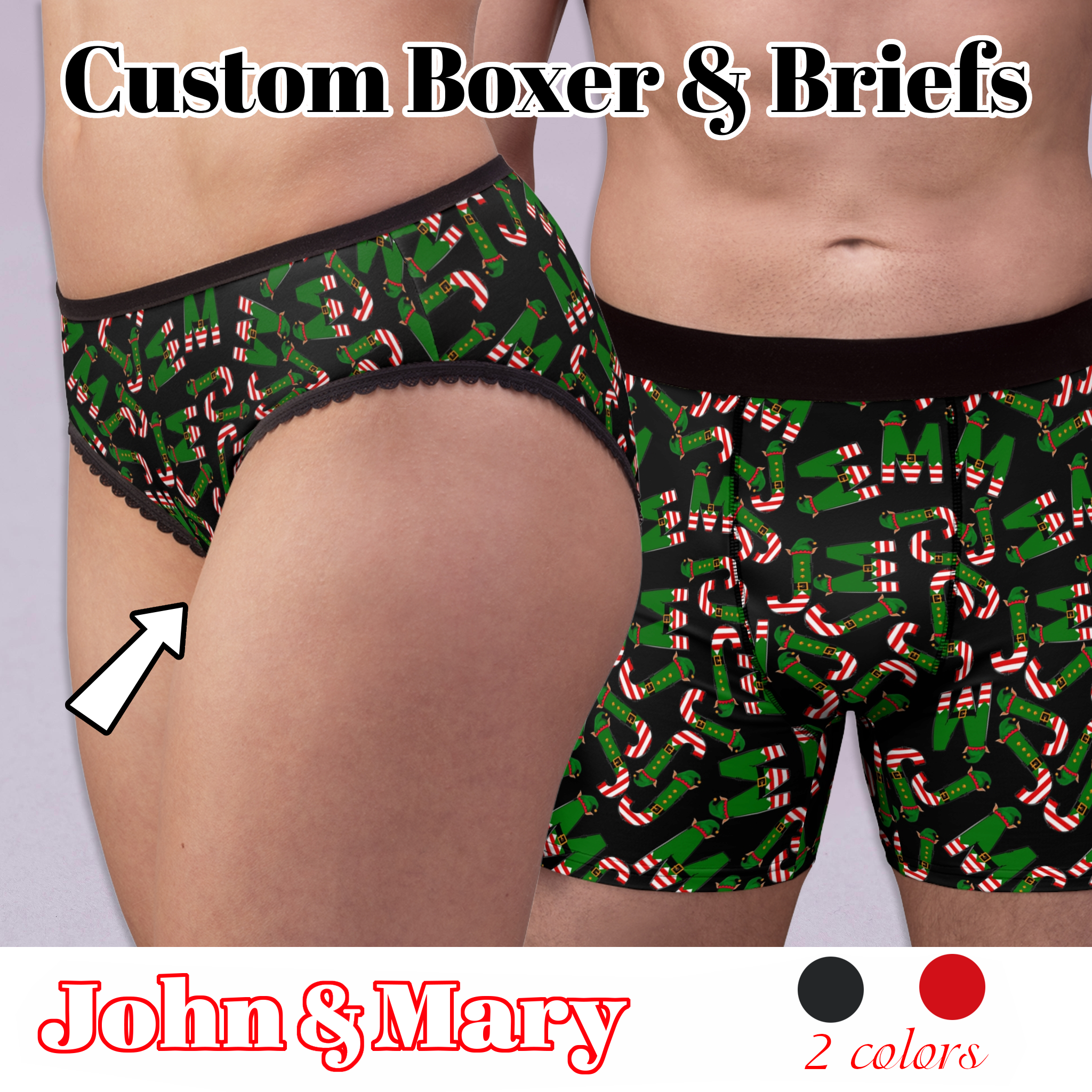 Custom matching underwear for couples Christmas letters with hat set boxer & briefs