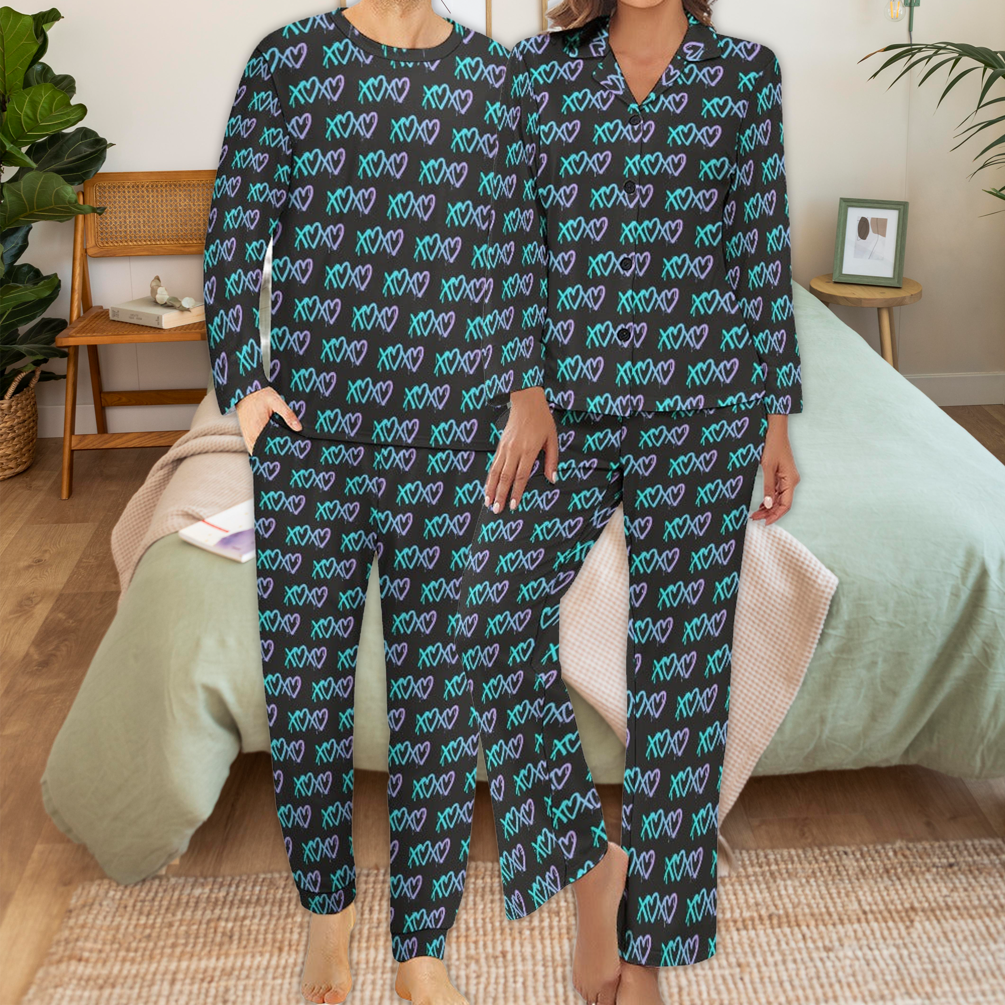 Couples' Matching Graffiti X O hearts valentine Pajama Set