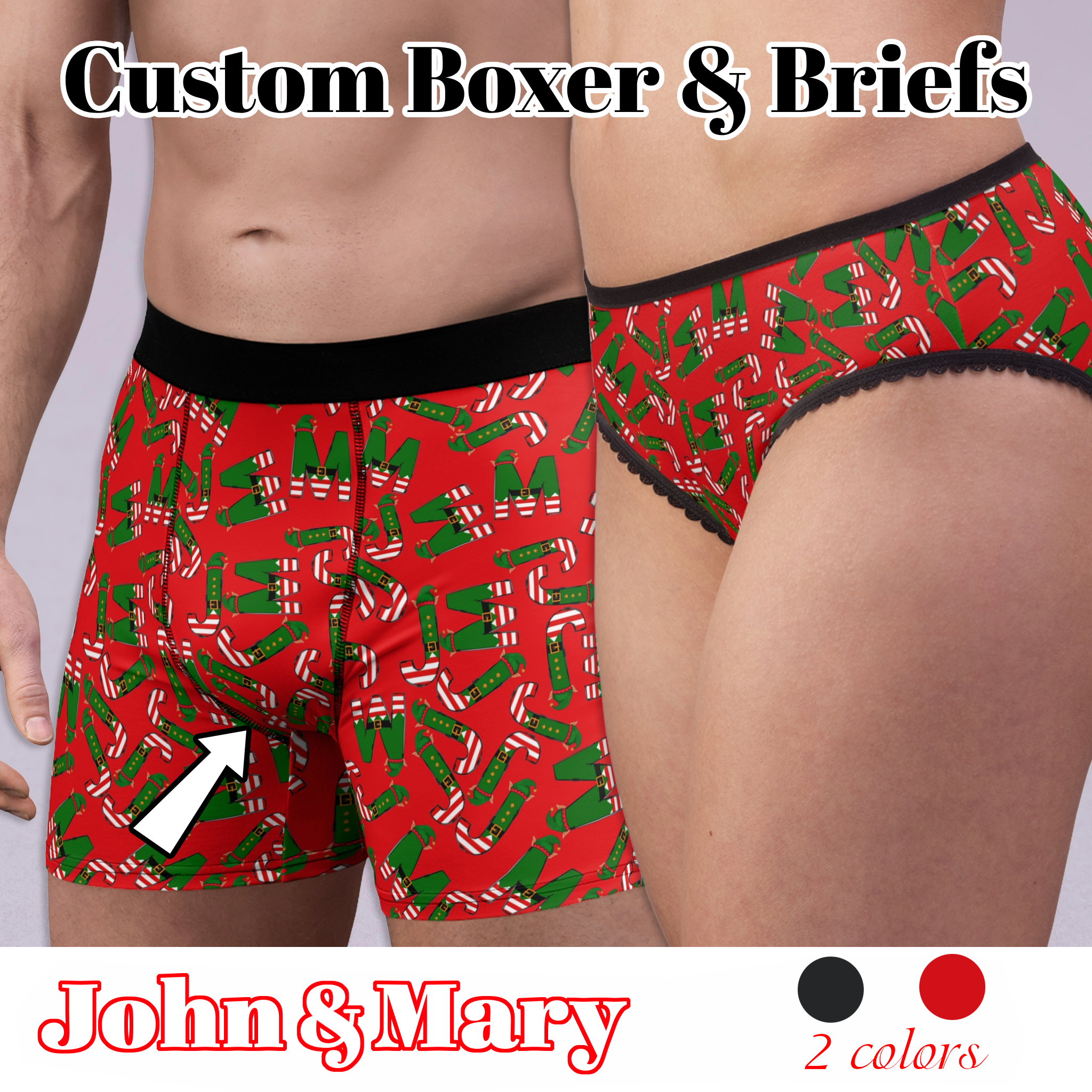 Custom matching underwear for couples Christmas letters with hat set boxer & briefs