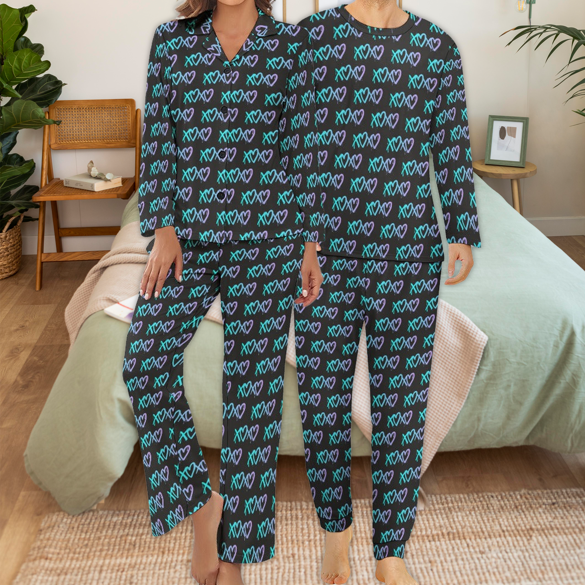 Couples' Matching Graffiti X O hearts valentine Pajama Set