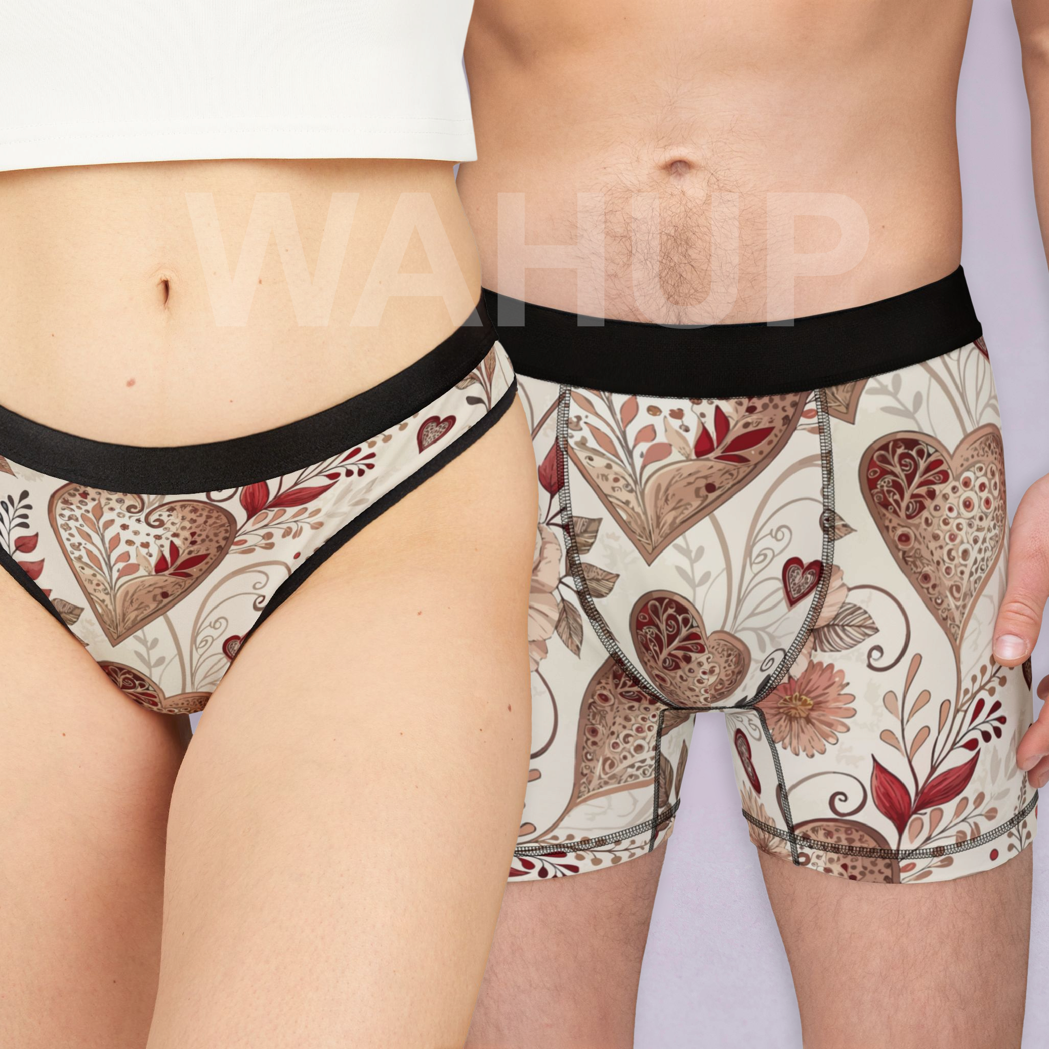 Matching underwear Valentine Heart Retro Two for couples boxer & thong set
