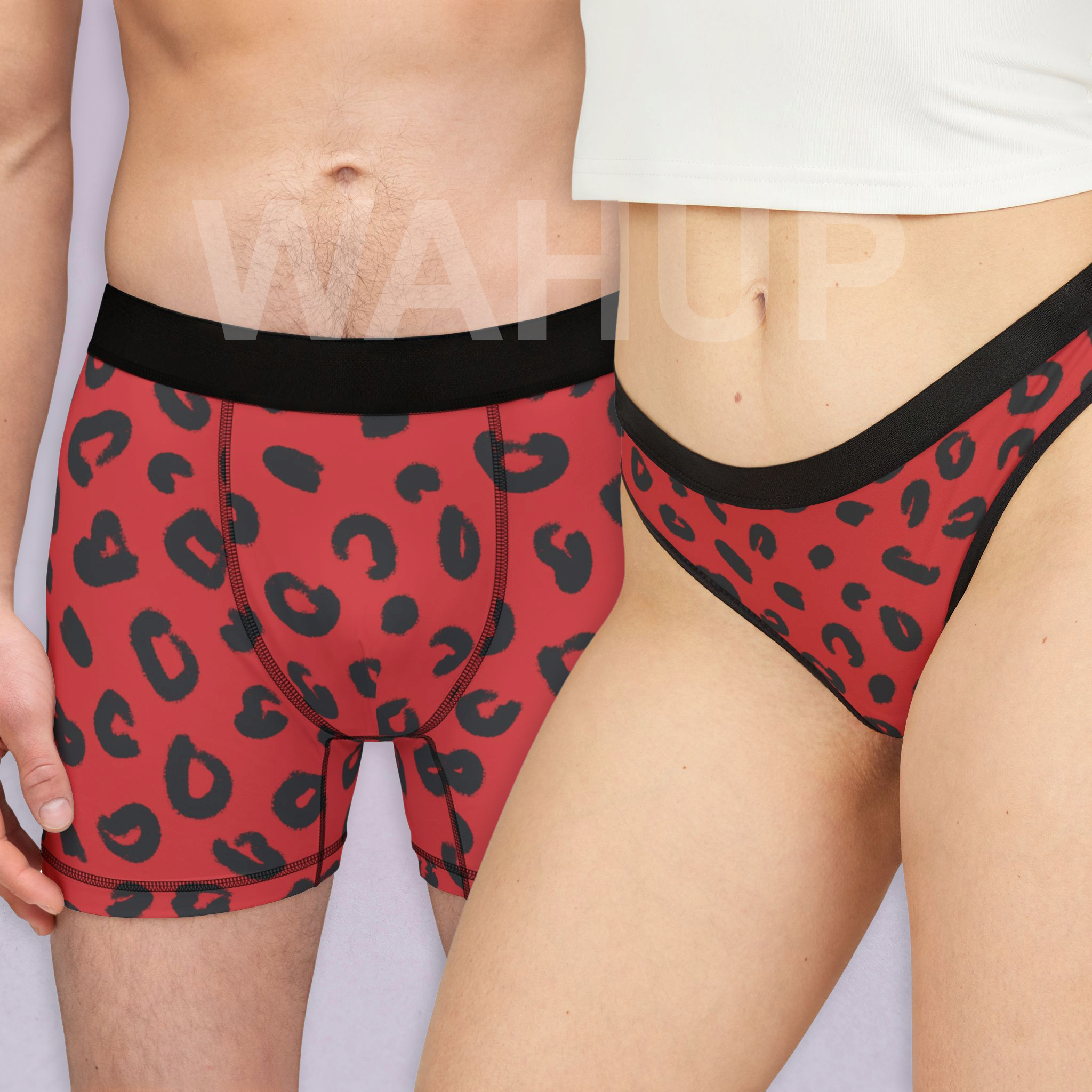 Matching underwear Red Leopard for couples boxer & thong set