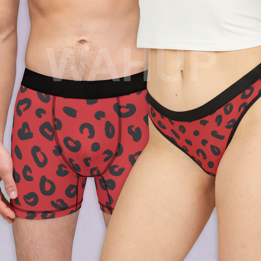 Matching underwear Red Leopard for couples boxer & thong set