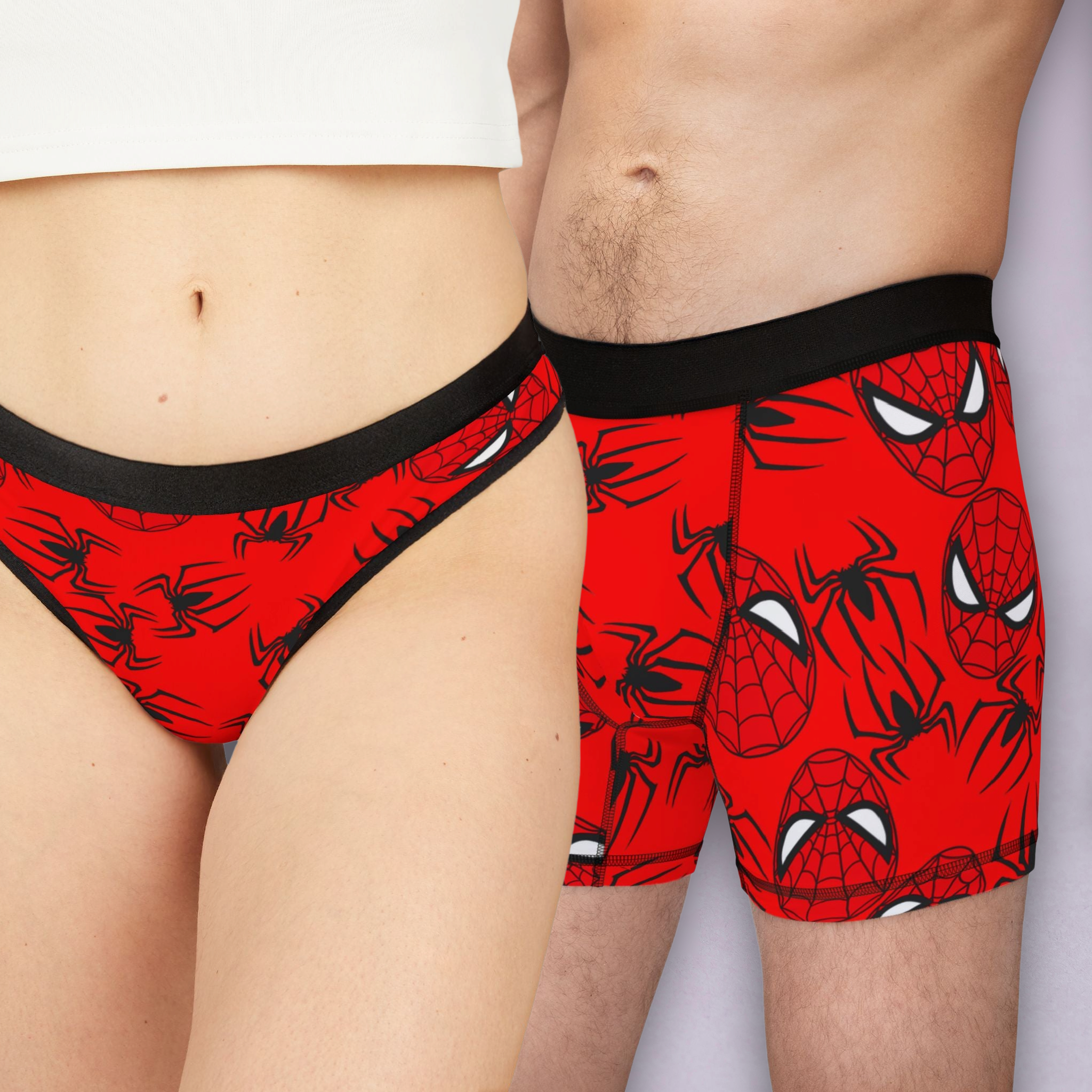 Couples matching  spider web red character underwear set boxer and thong