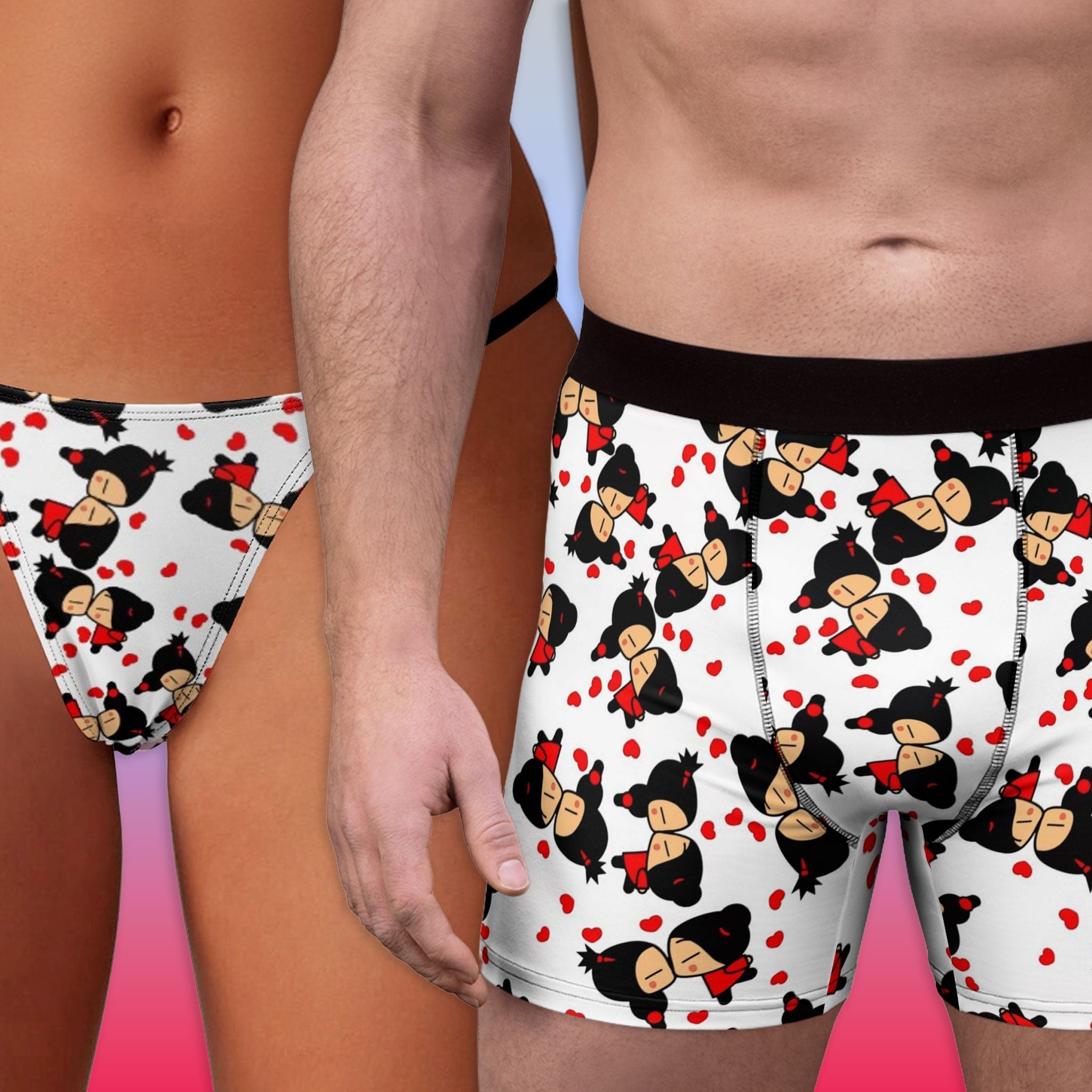 Couples matching pucca valentine kiss underwear, boxer & thin thong