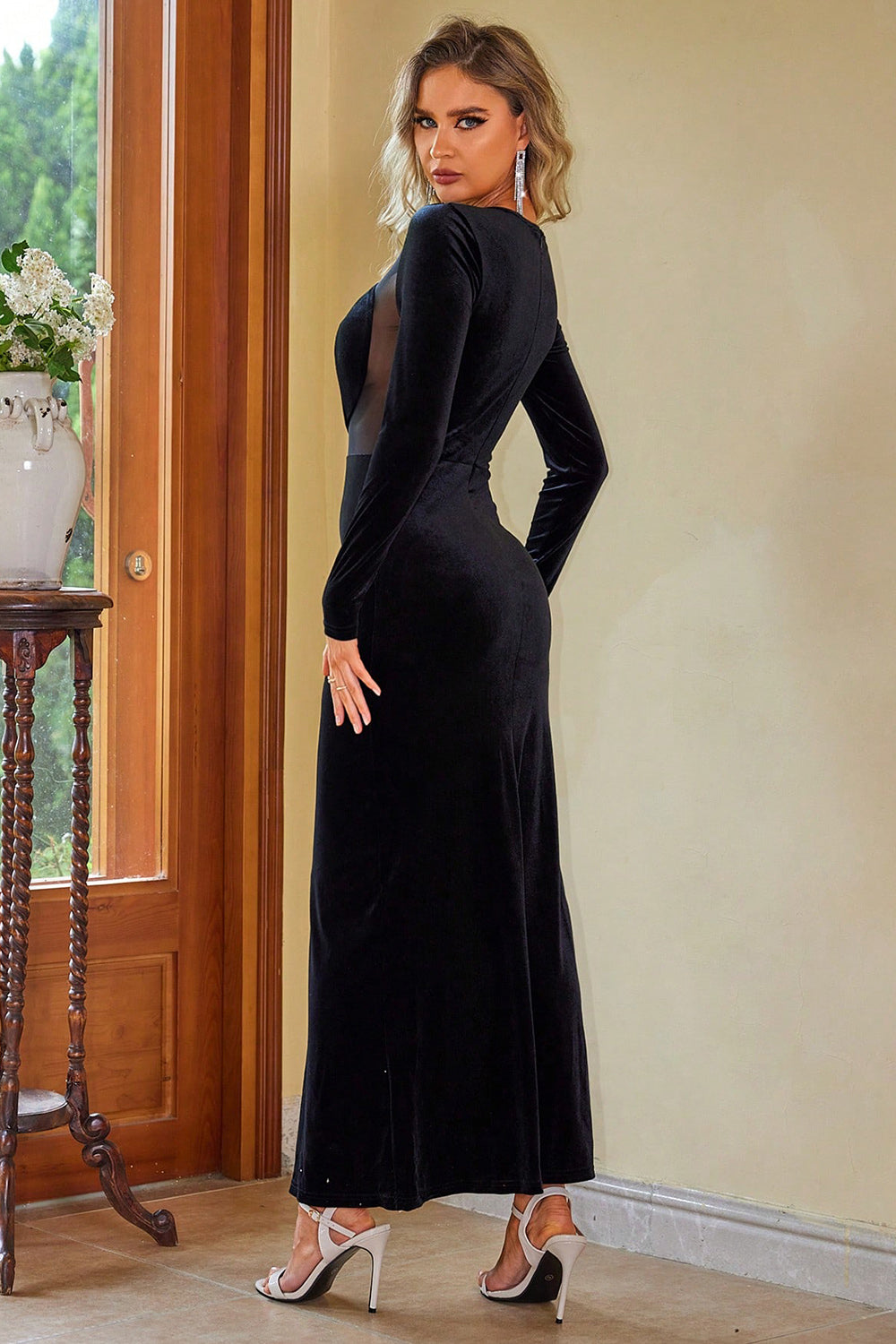 Affordable Cute Sheer Mesh Long Sleeve Slit Dress for Homecoming 2024 - Perfect Hoco & Snowcoming Outfit