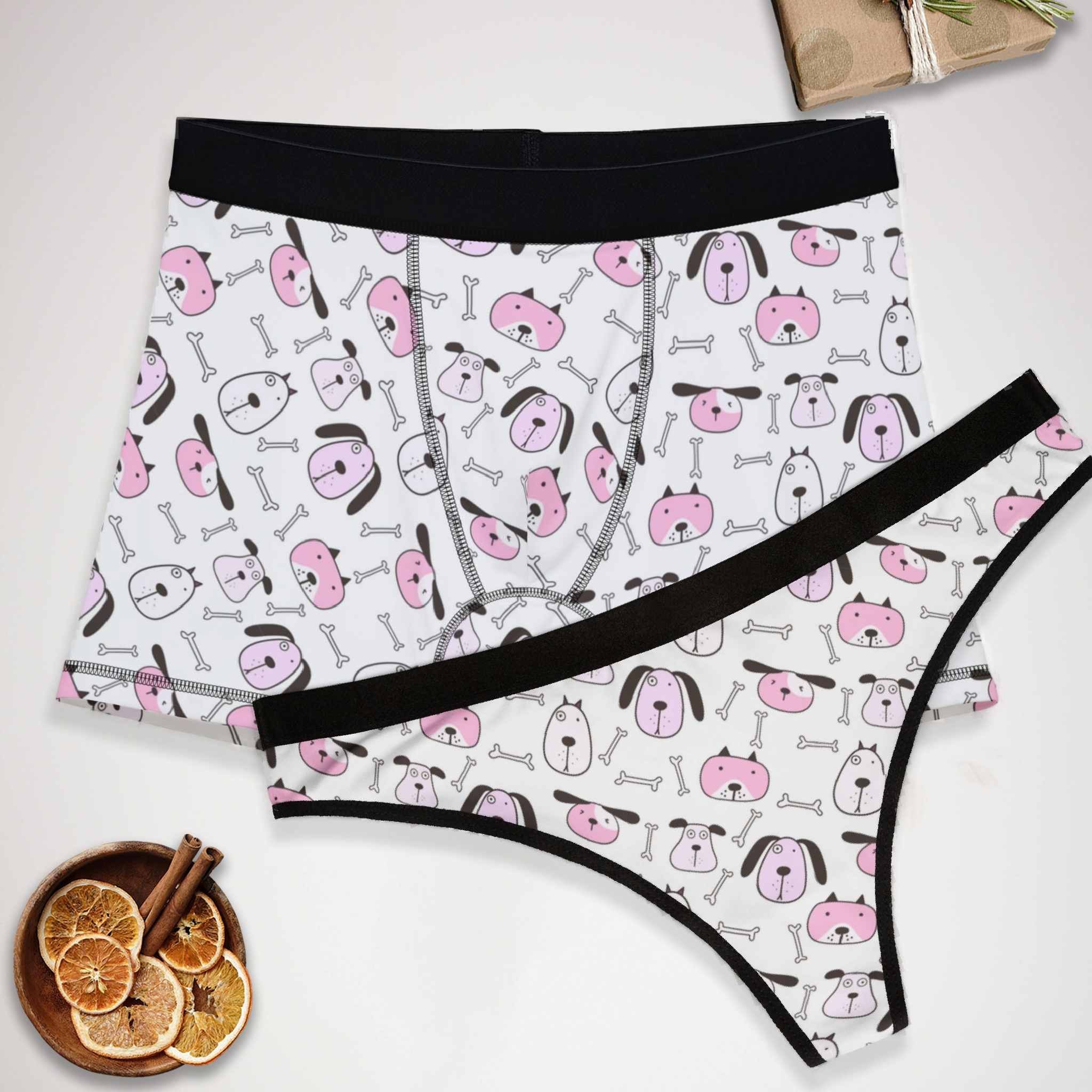 Matching underwear Cute Dog for couples boxer & thong set