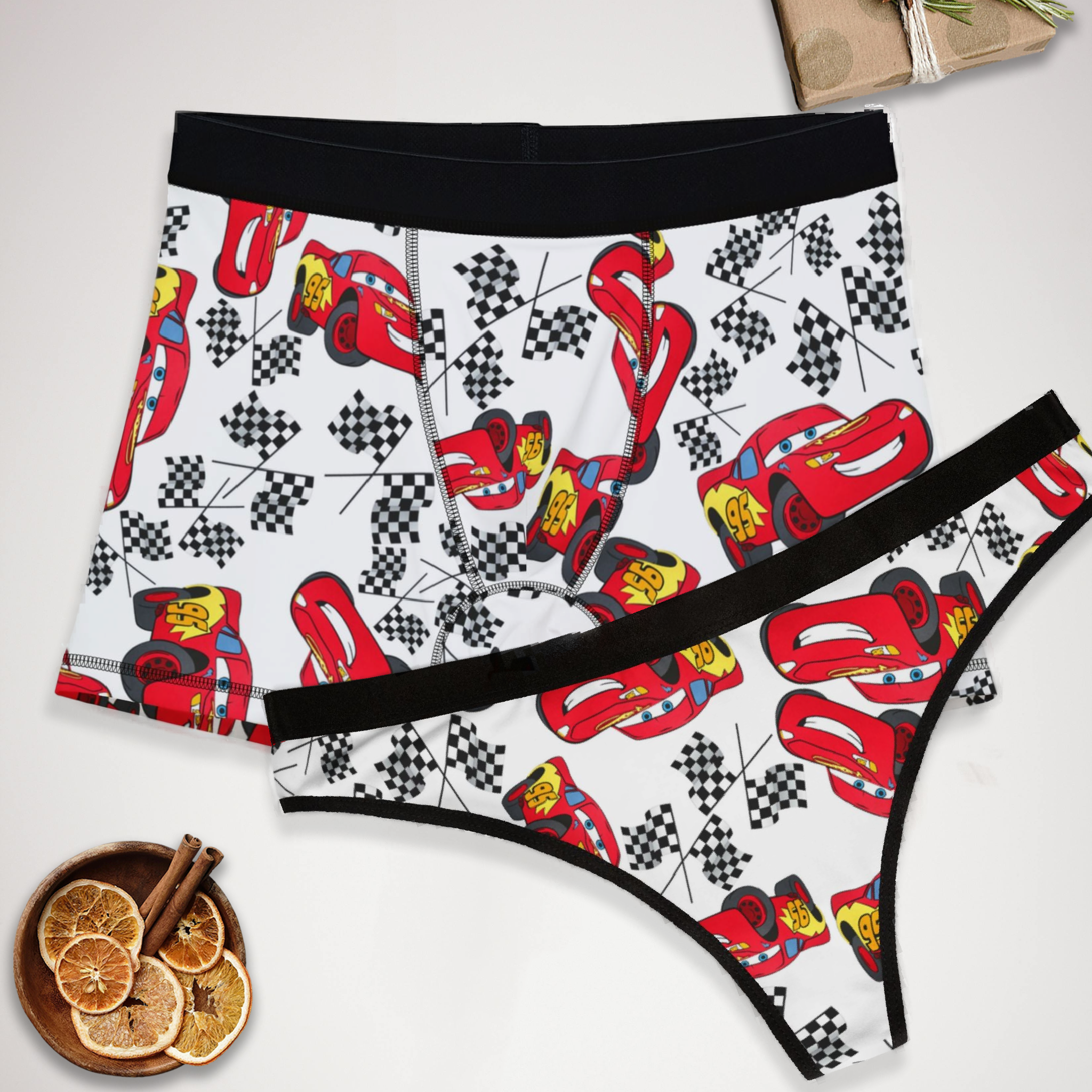 Couples matching  mcqueen flag character underwear set boxer and thong