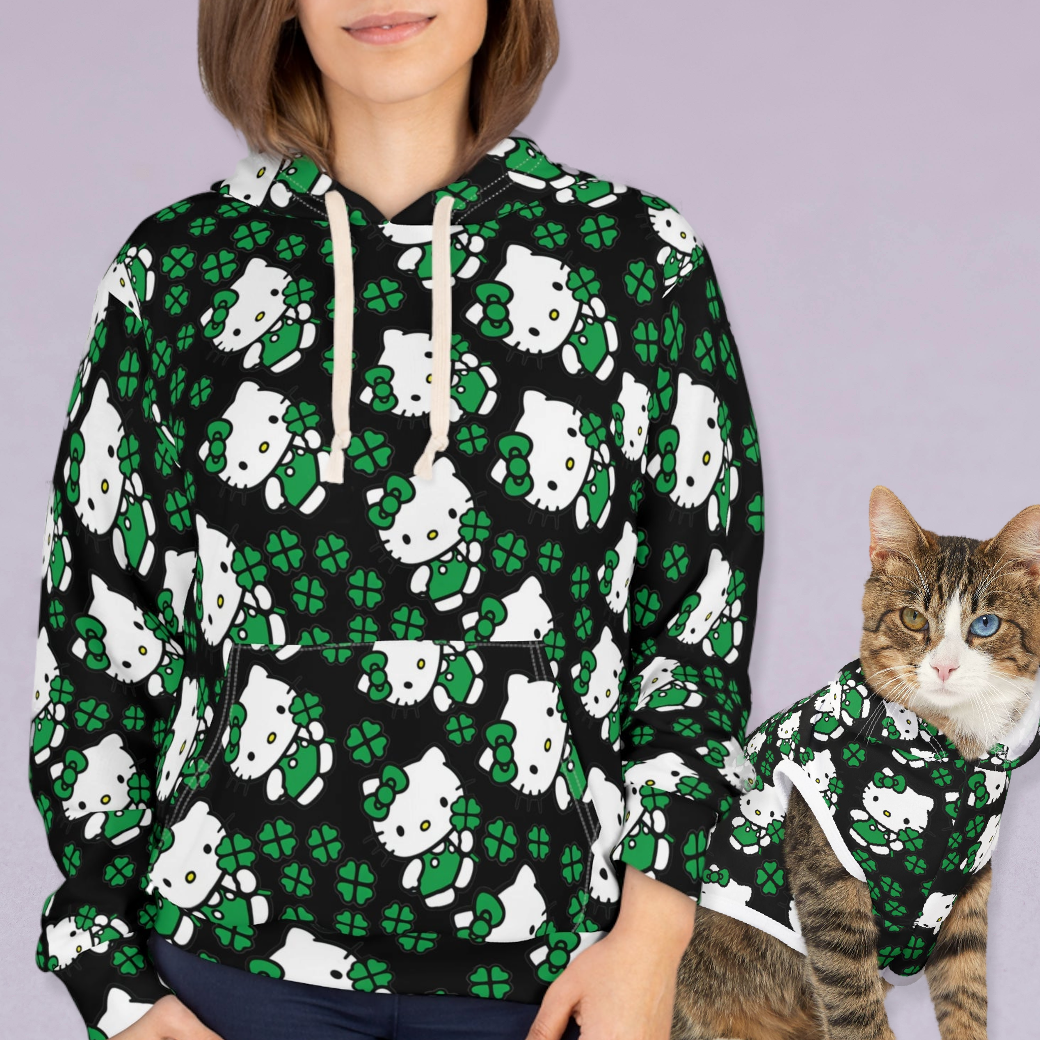 Matching Cat & Dog Pet and Owner Outfits kitty saint patrick lucky unisex sweaters/hoodies