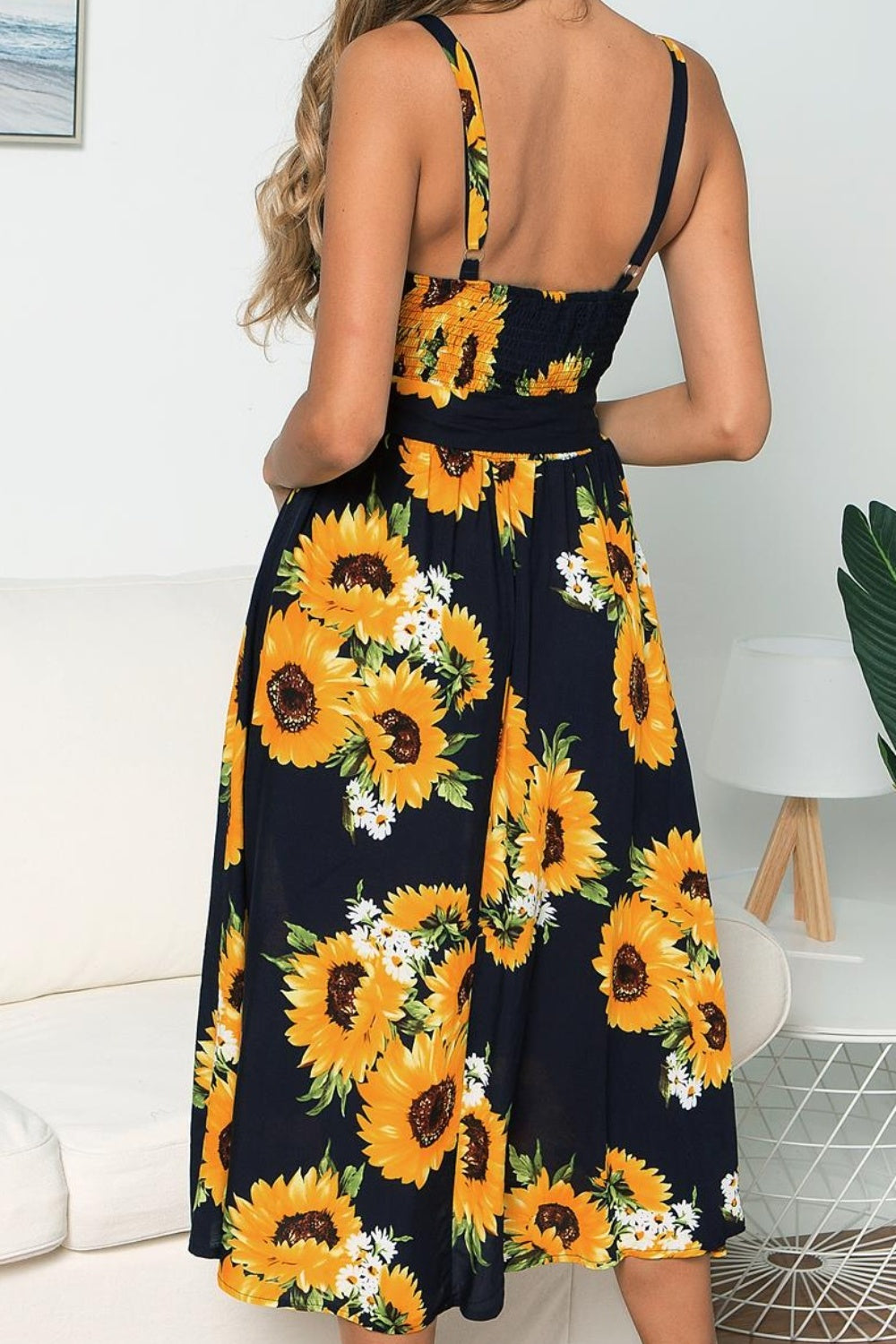 Sunflower Print Sleeveless Cami Dress for Women Over 50 - Perfect Summer Beach Wedding Guest Party Attire
