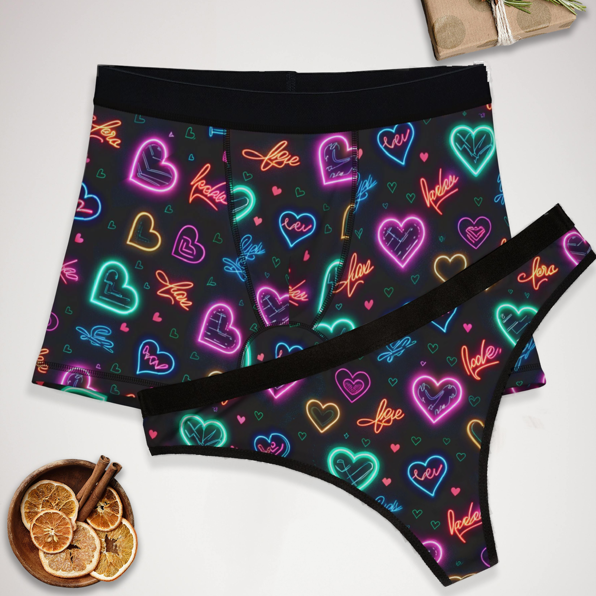 Matching underwear Valentine Digital Extra for couples boxer & thong set