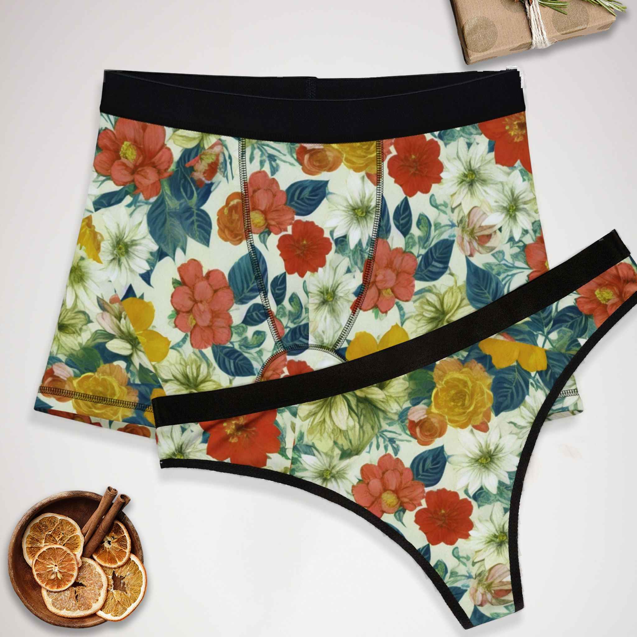 Matching underwear Floral Fall Beautiful for couples boxer & thong set