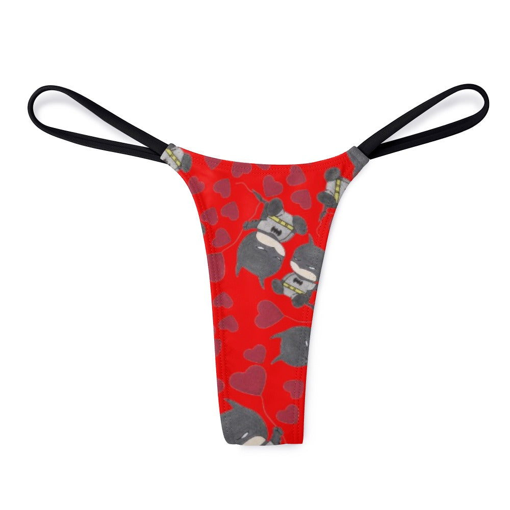 Ladies Sexy Thin Thong batman valentine heart balloon red