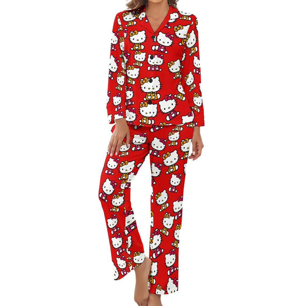 Women's Pajama suit kitty two color red