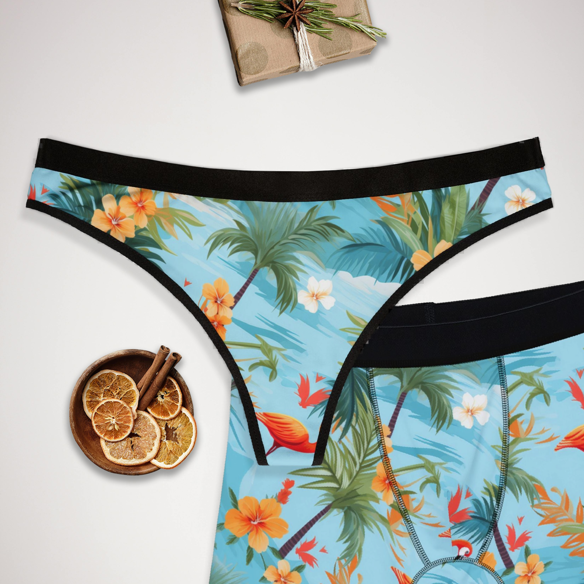 Matching underwear Tropical Summer Beach One for couples boxer & thong set