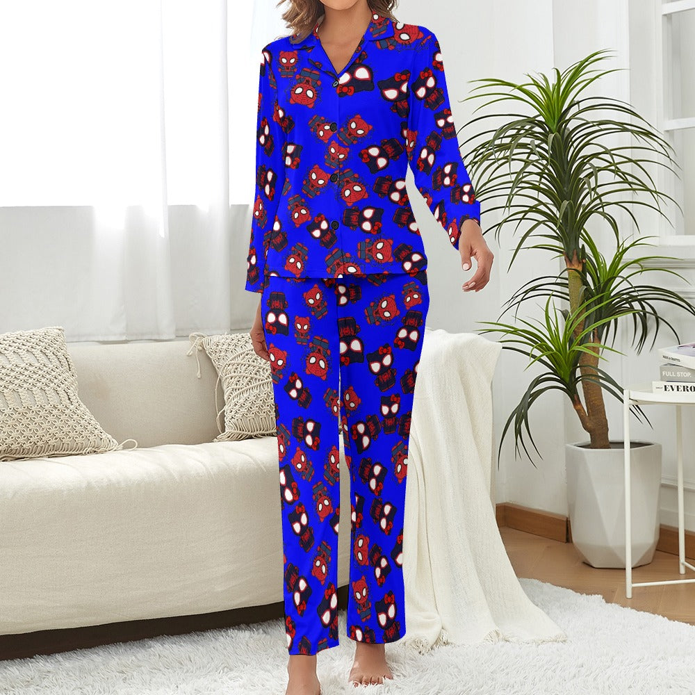 Women's Pajama Set kitty spider dark blue