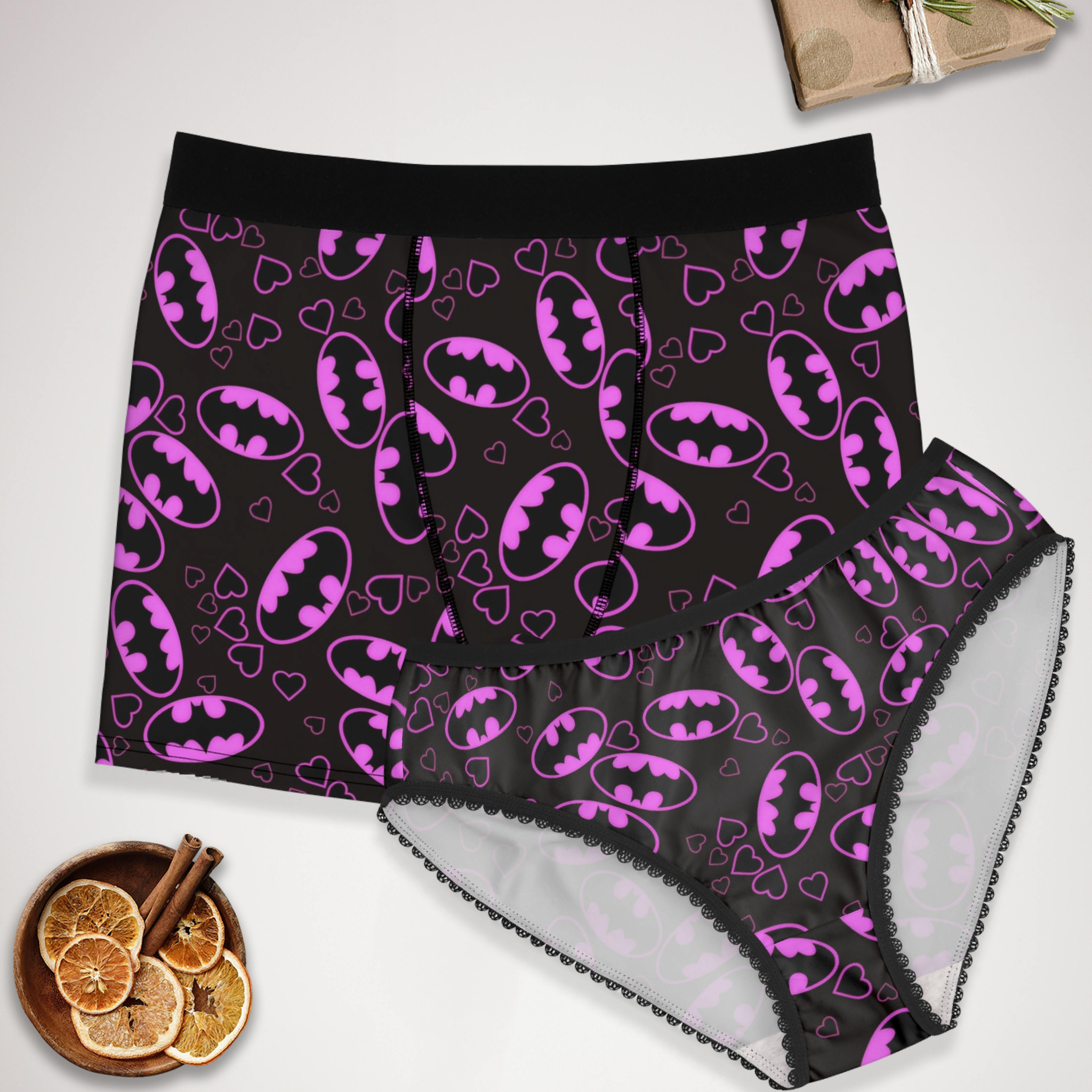 Couples matching batman hearts valentine love underwear set boxer & briefs